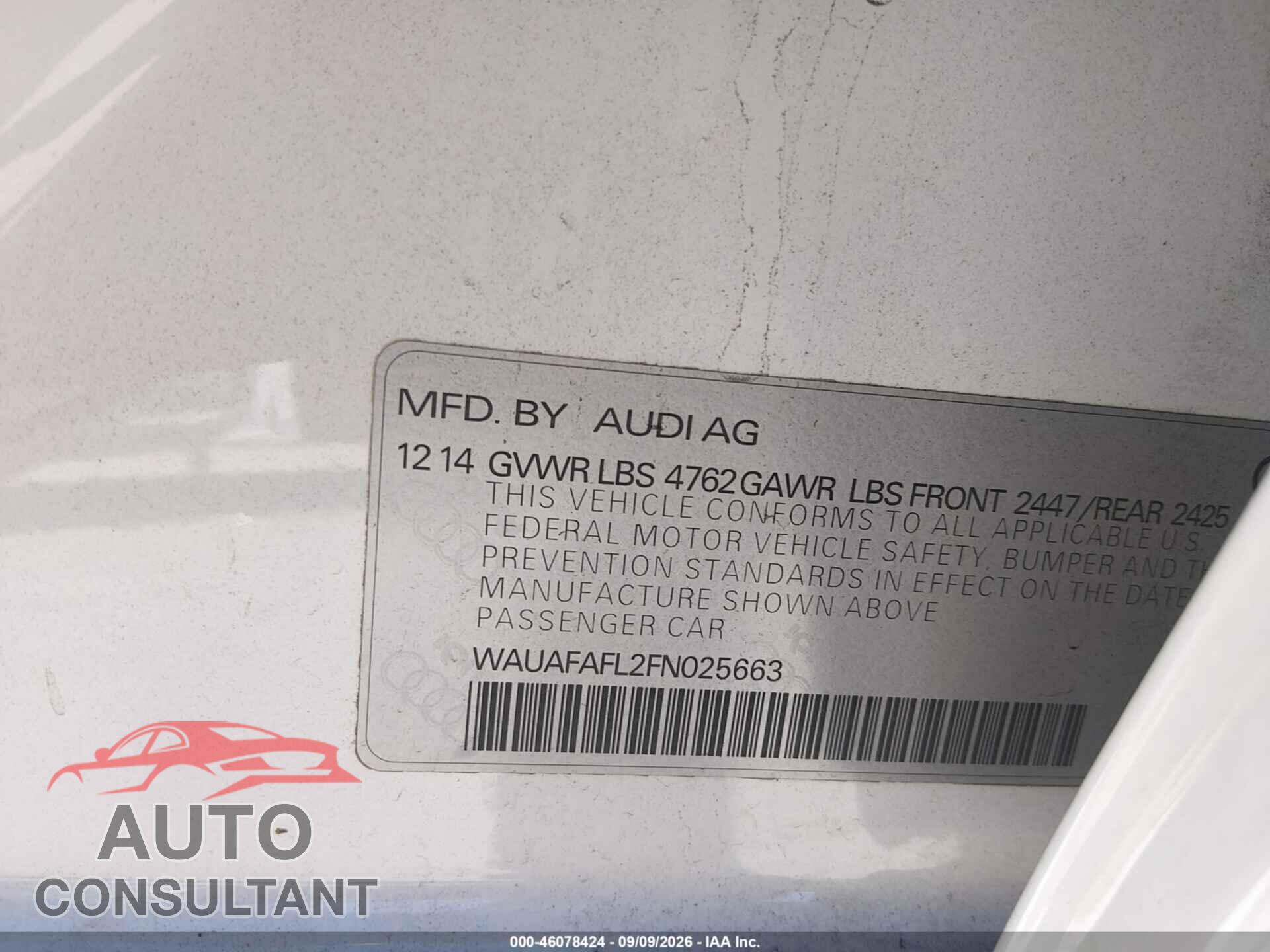 AUDI A4 2015 - WAUAFAFL2FN025663