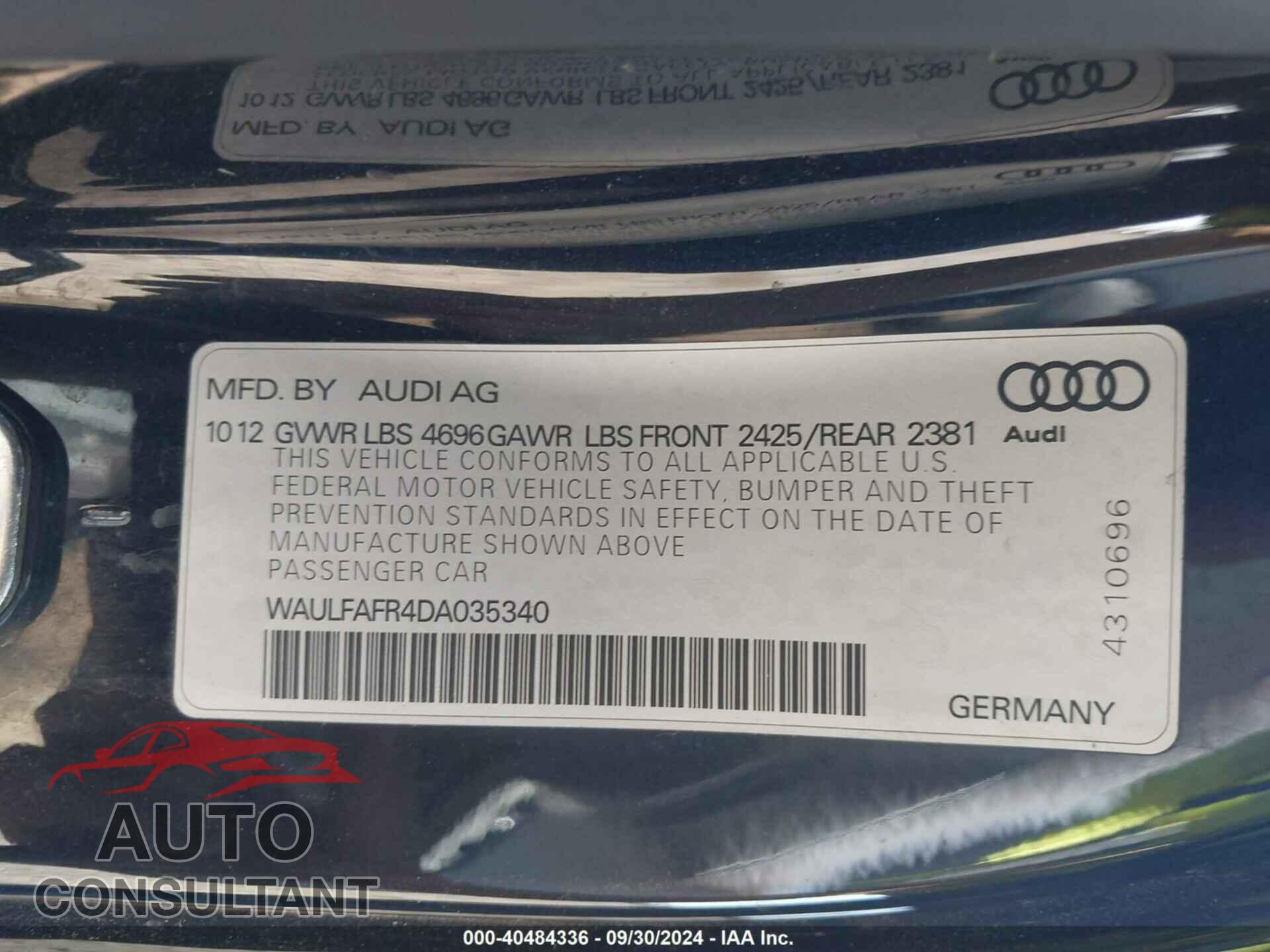 AUDI A5 2013 - WAULFAFR4DA035340
