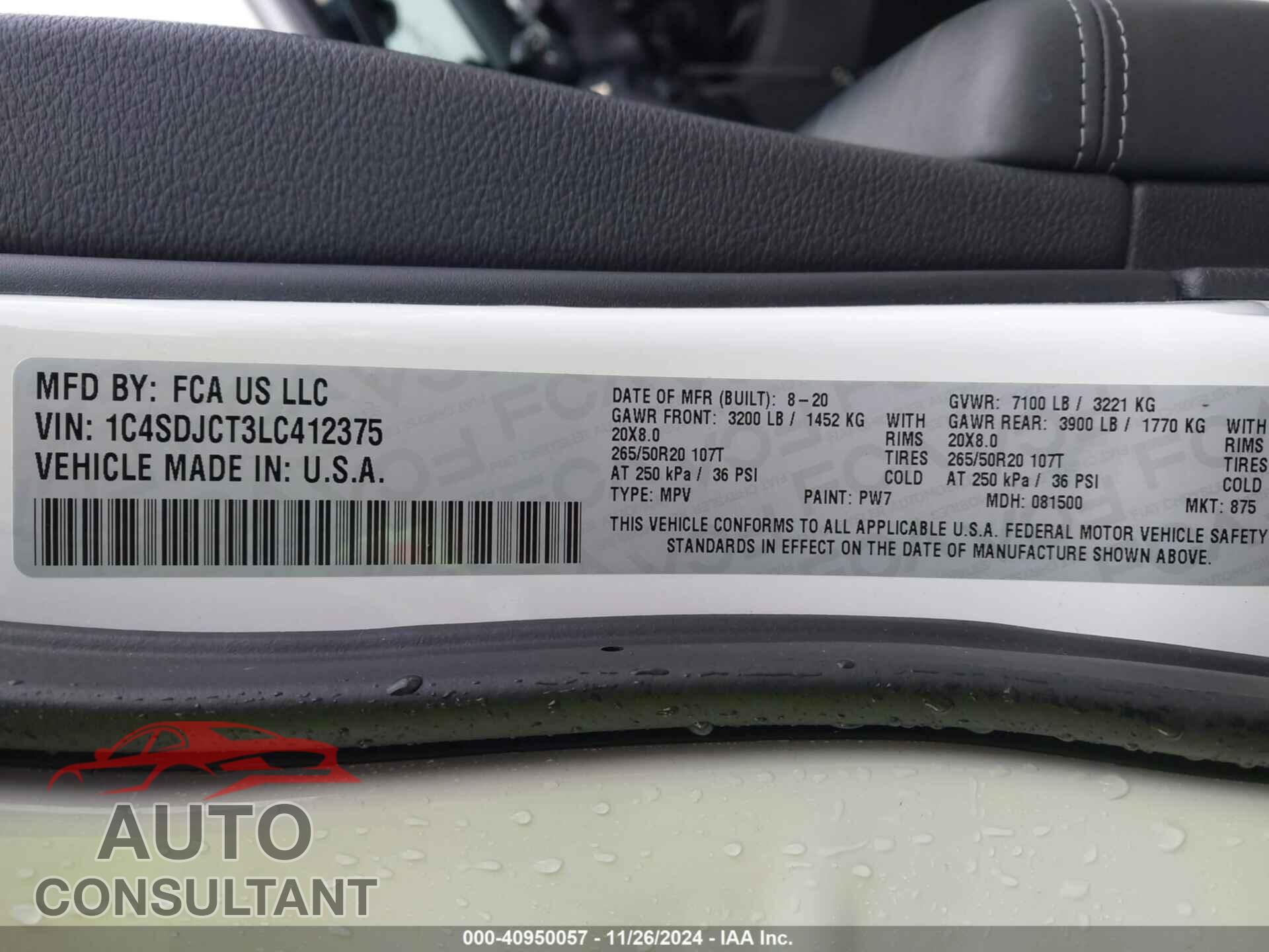 DODGE DURANGO 2020 - 1C4SDJCT3LC412375