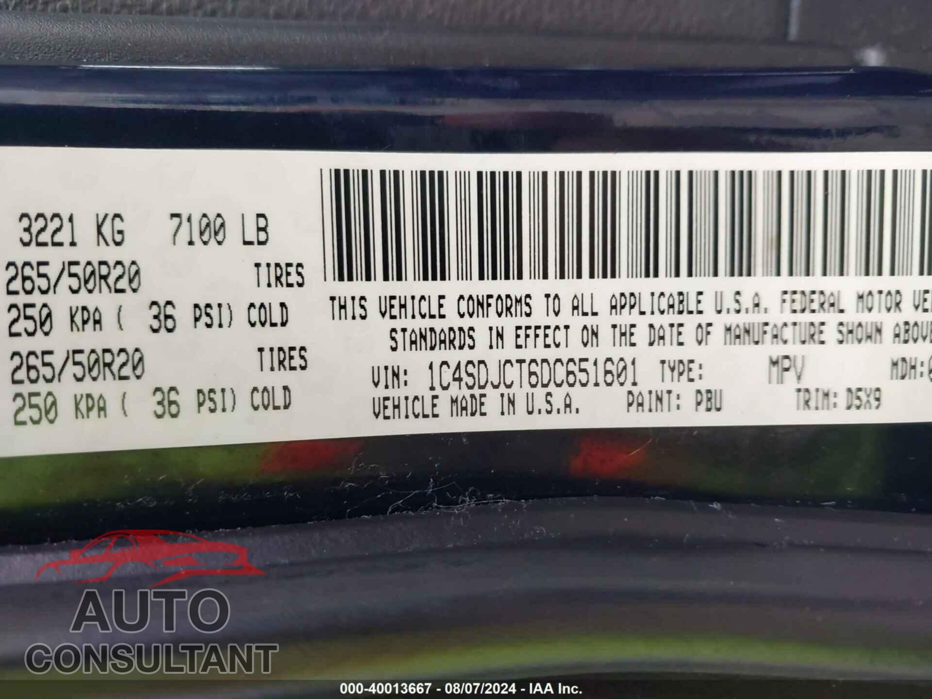 DODGE DURANGO 2013 - 1C4SDJCT6DC651601