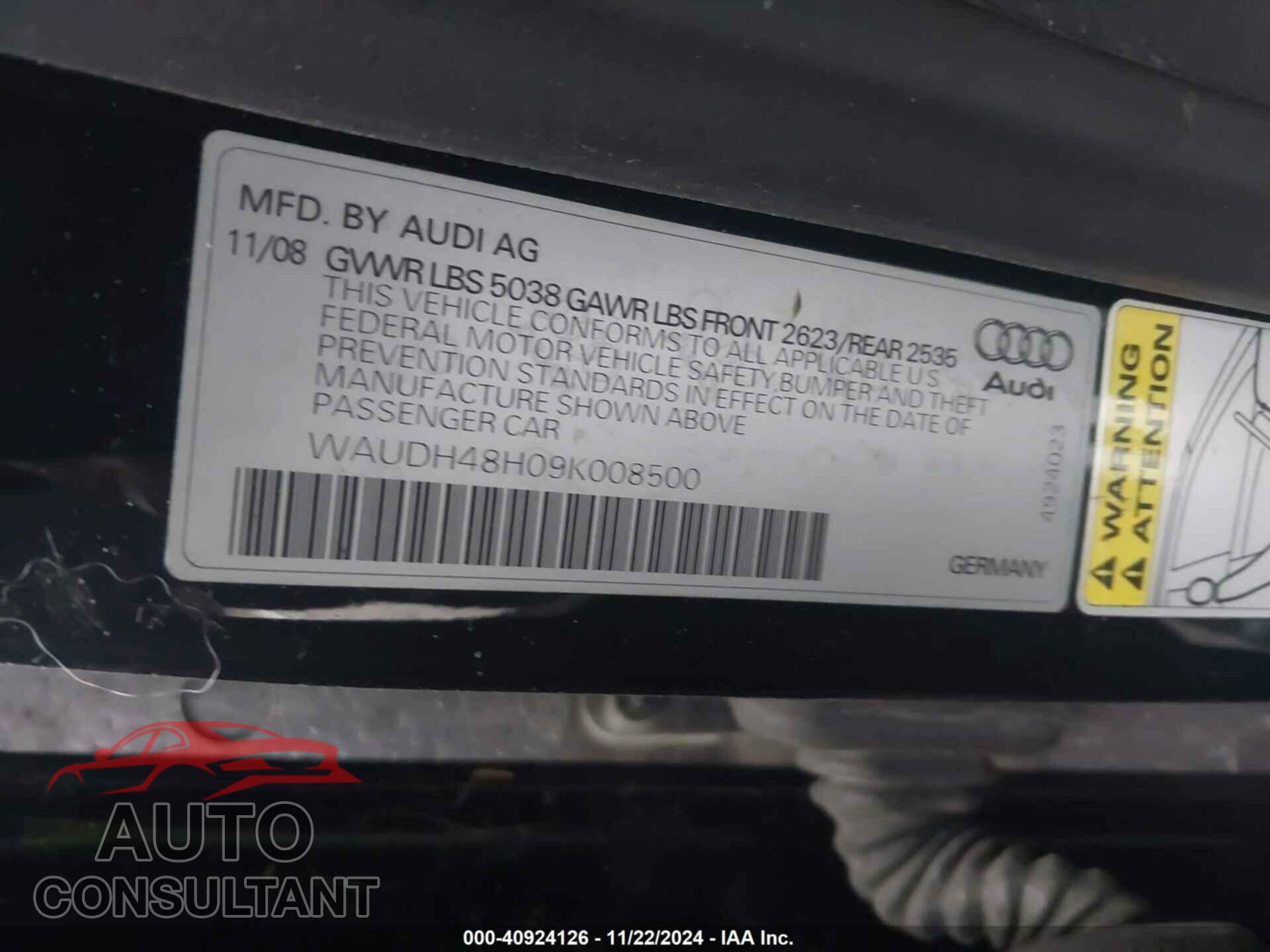 AUDI A4 2009 - WAUDH48H09K008500