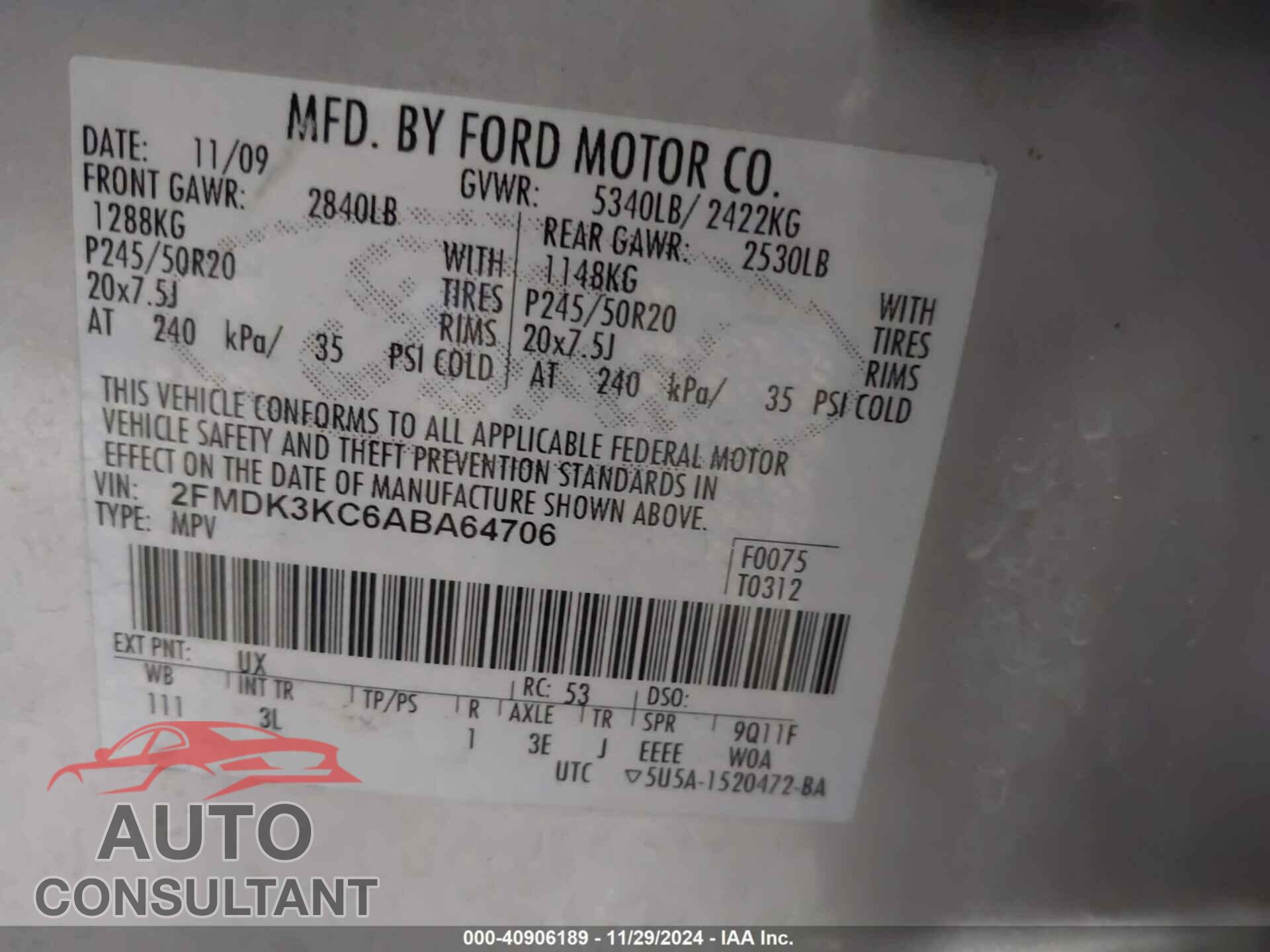FORD EDGE 2010 - 2FMDK3KC6ABA64706