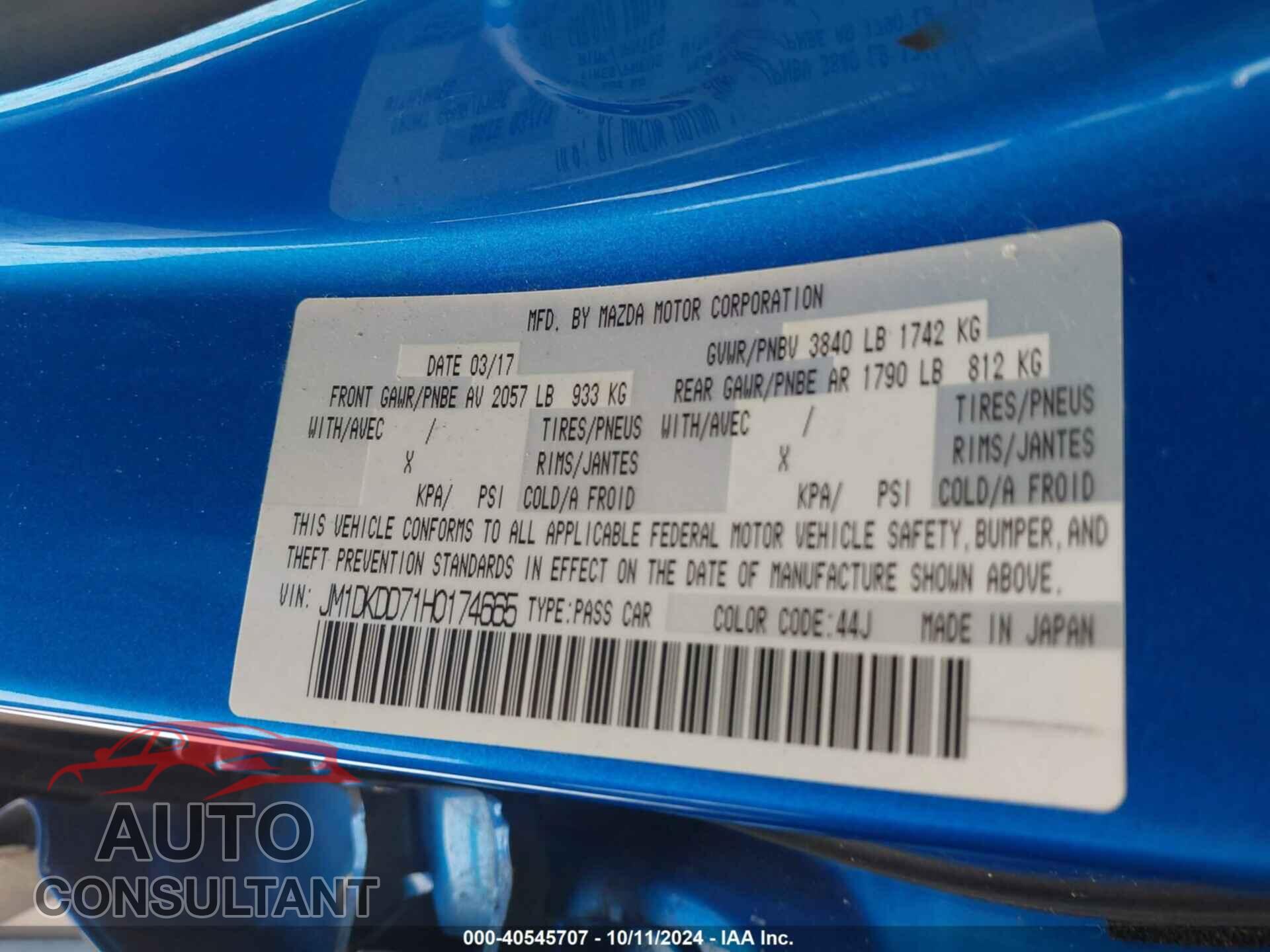 MAZDA CX-3 2017 - JM1DKDD71H0174665