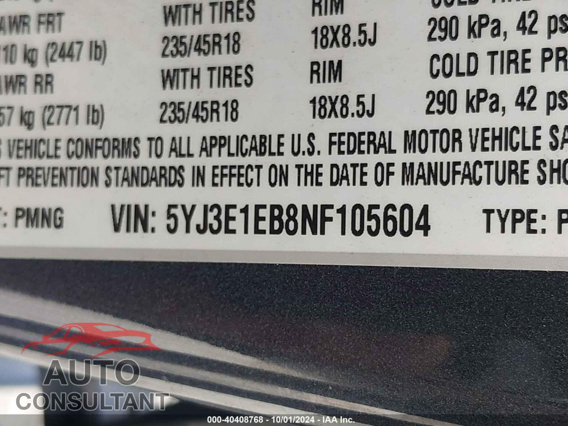 TESLA MODEL 3 2022 - 5YJ3E1EB8NF105604