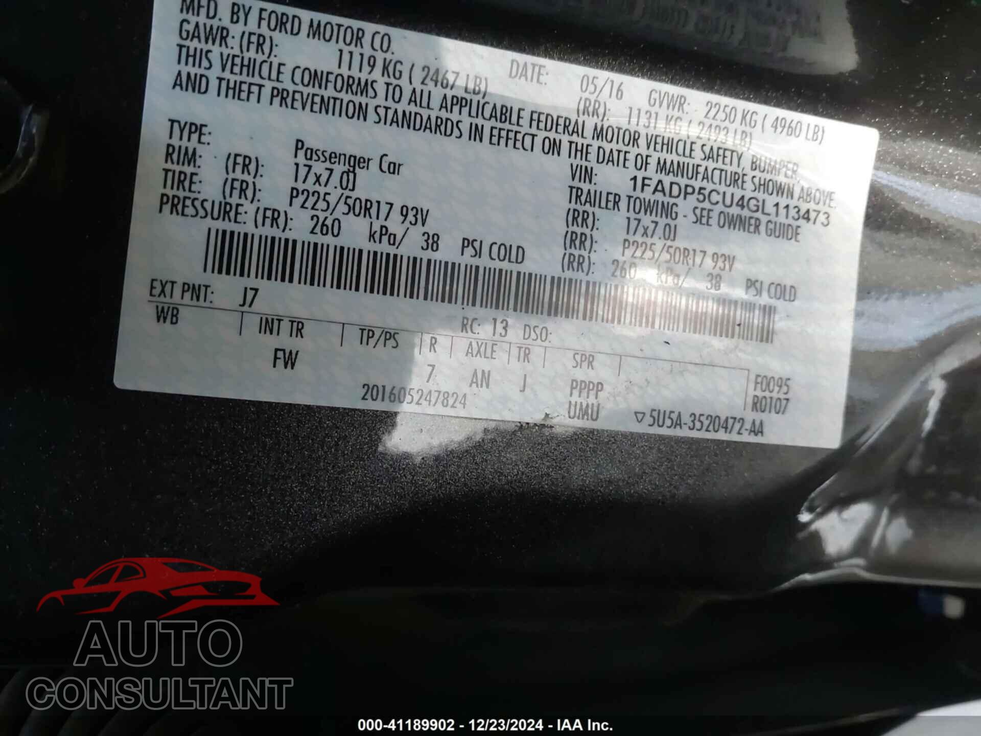 FORD C-MAX ENERGI 2016 - 1FADP5CU4GL113473