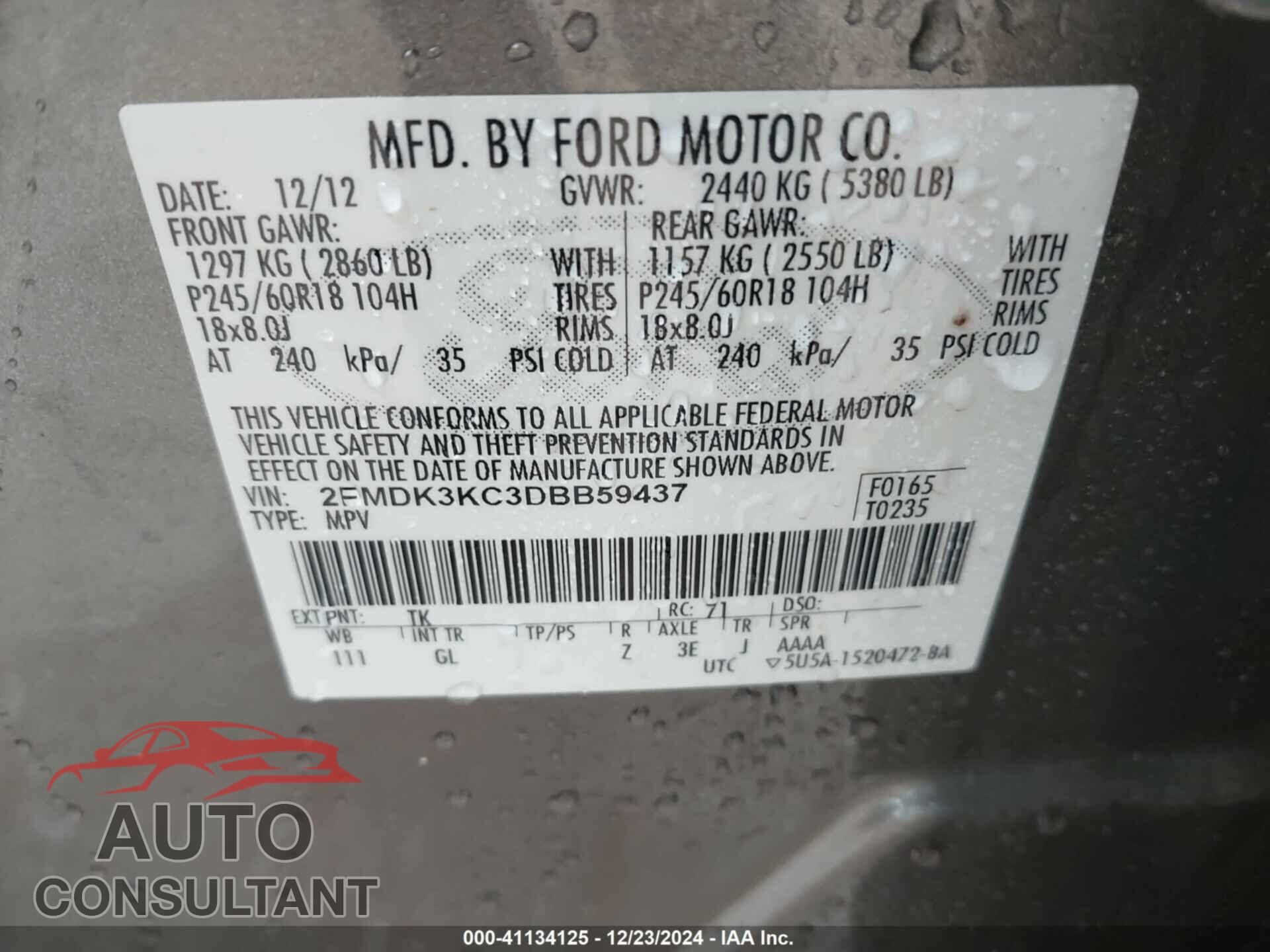 FORD EDGE 2013 - 2FMDK3KC3DBB59437
