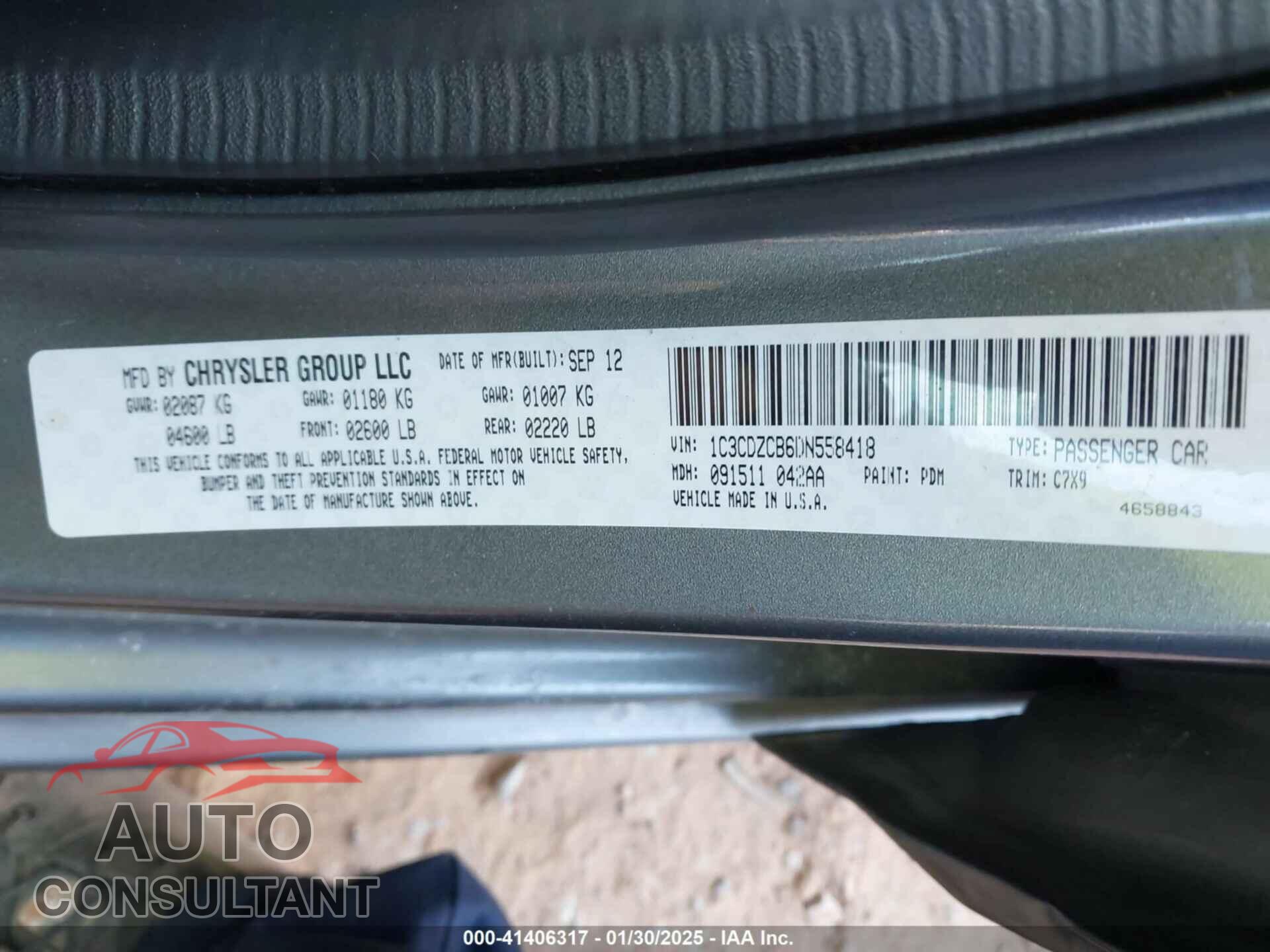 DODGE AVENGER 2013 - 1C3CDZCB6DN558418