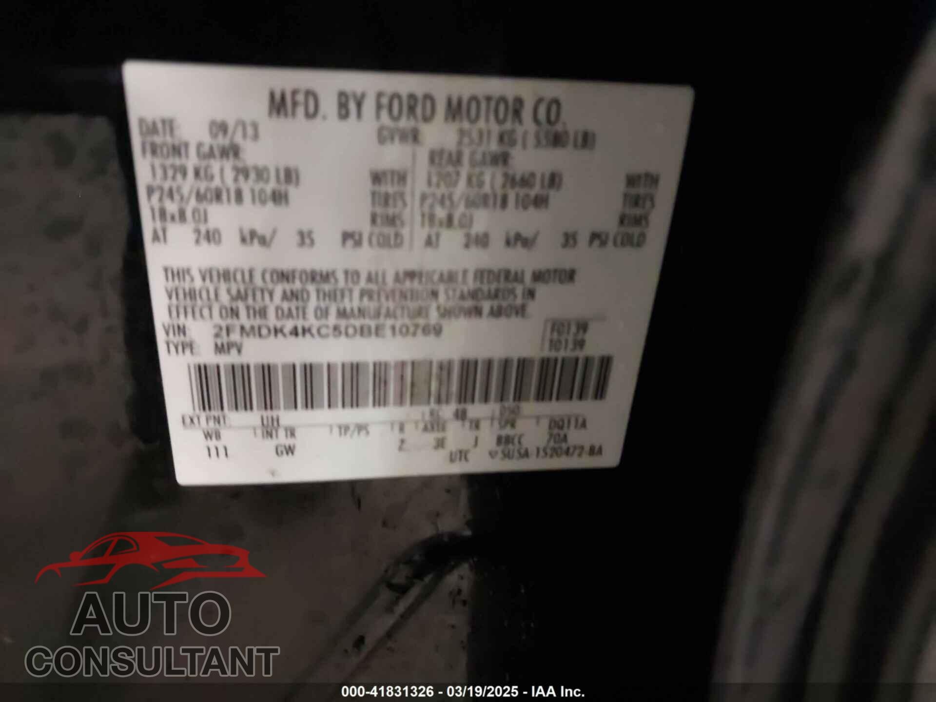 FORD EDGE 2013 - 2FMDK4KC5DBE10769