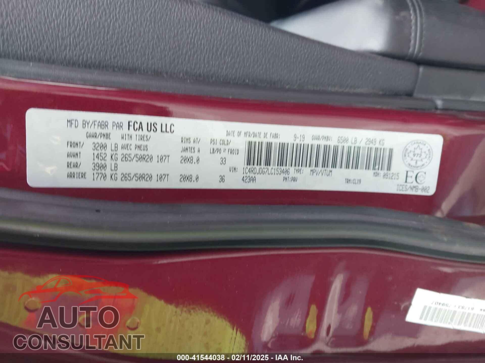 DODGE DURANGO 2020 - 1C4RDJDG7LC153406