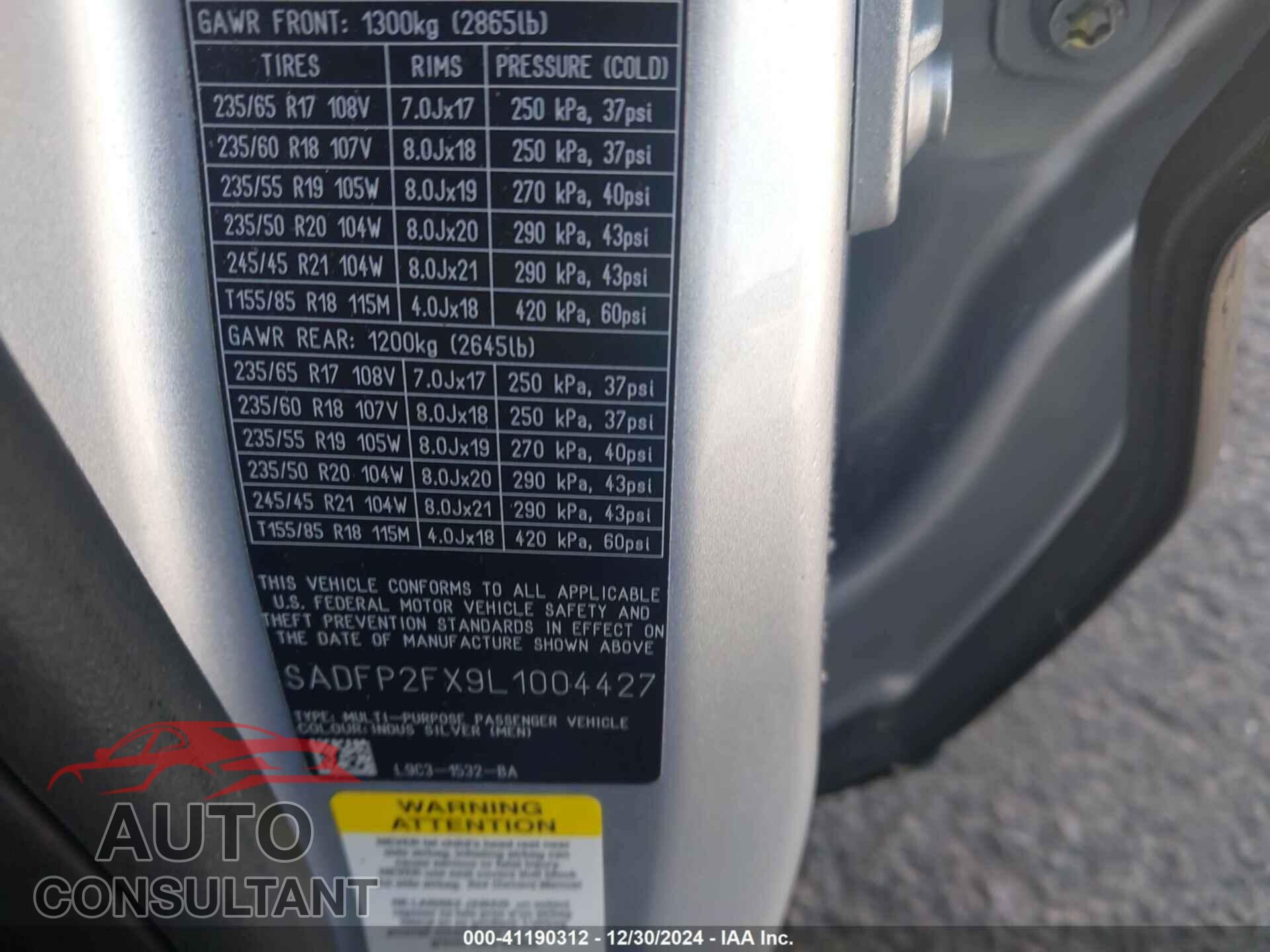 JAGUAR E-PACE 2020 - SADFP2FX9L1004427