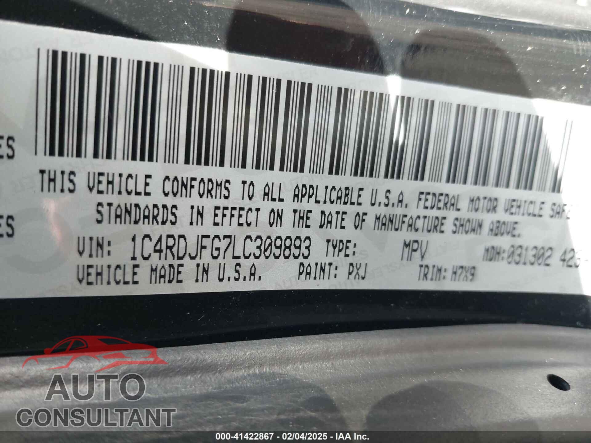 DODGE DURANGO 2020 - 1C4RDJFG7LC309893