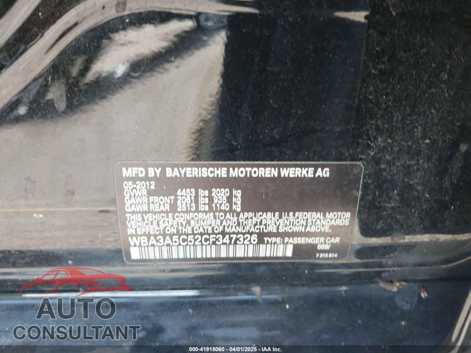 BMW 328I 2012 - WBA3A5C52CF347326