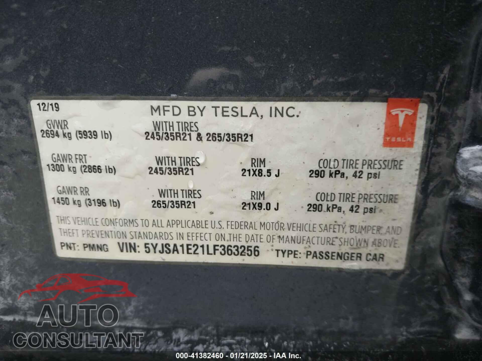 TESLA MODEL S 2020 - 5YJSA1E21LF363256