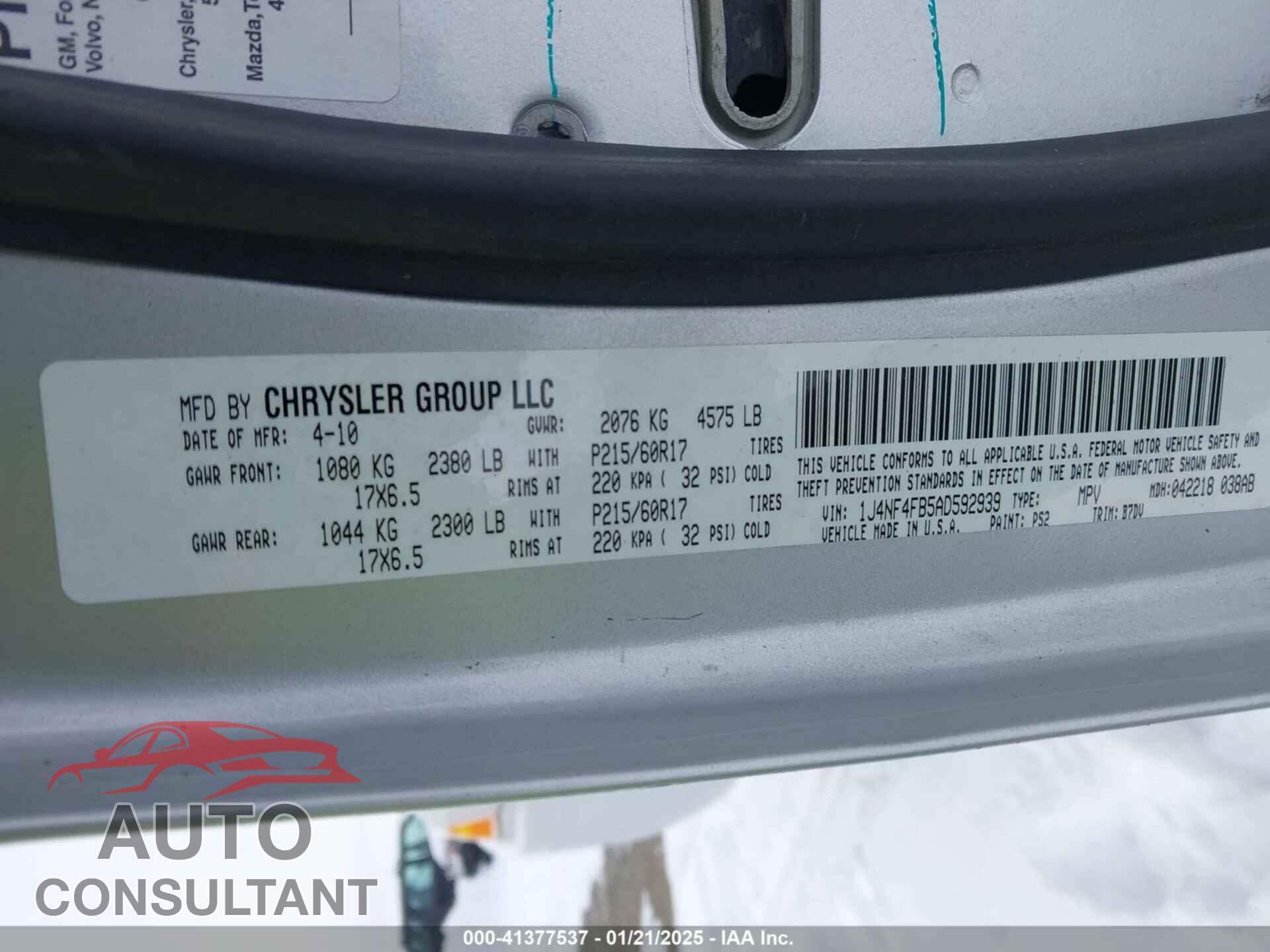 JEEP COMPASS 2010 - 1J4NF4FB5AD592939