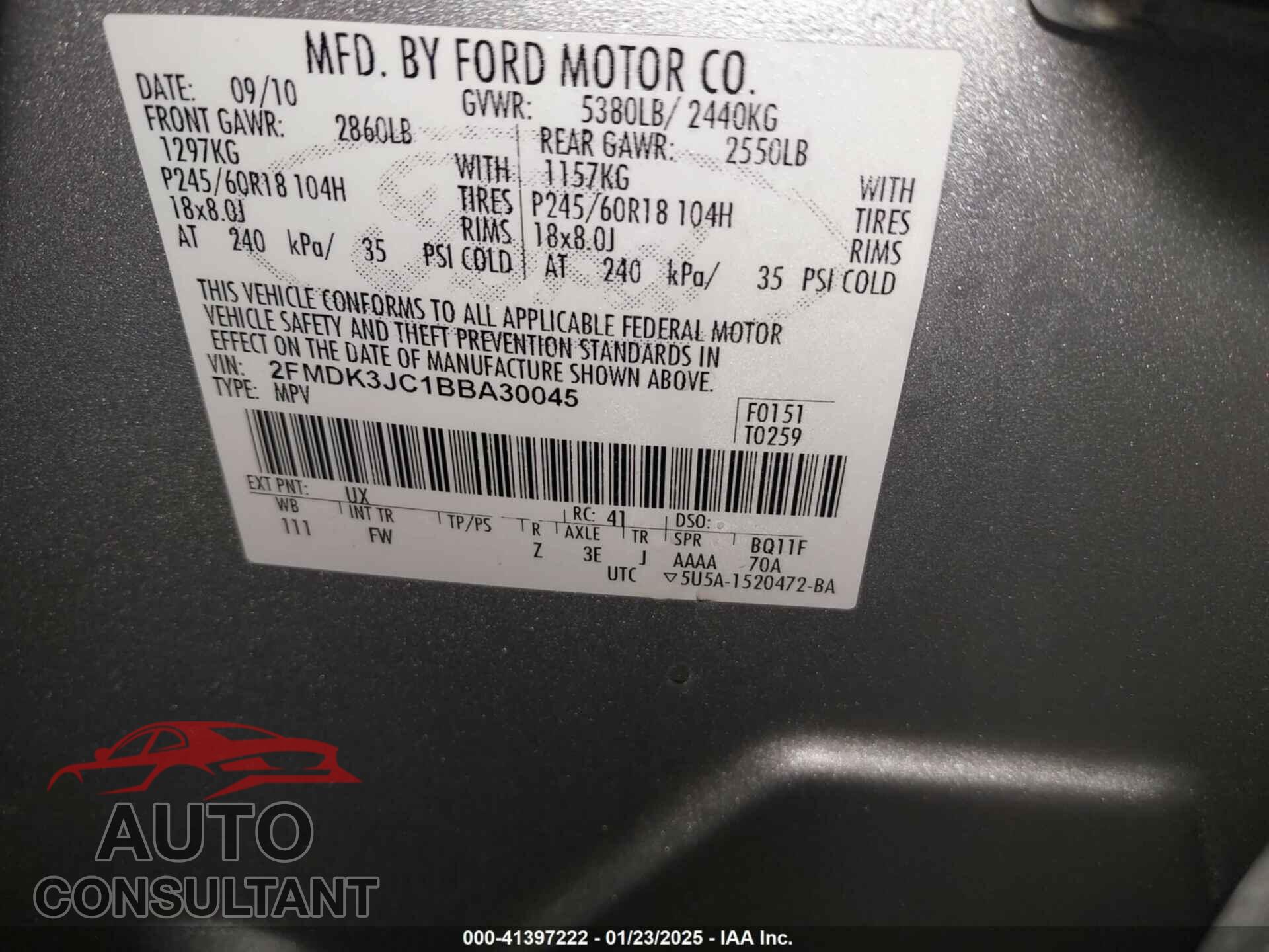 FORD EDGE 2011 - 2FMDK3JC1BBA30045