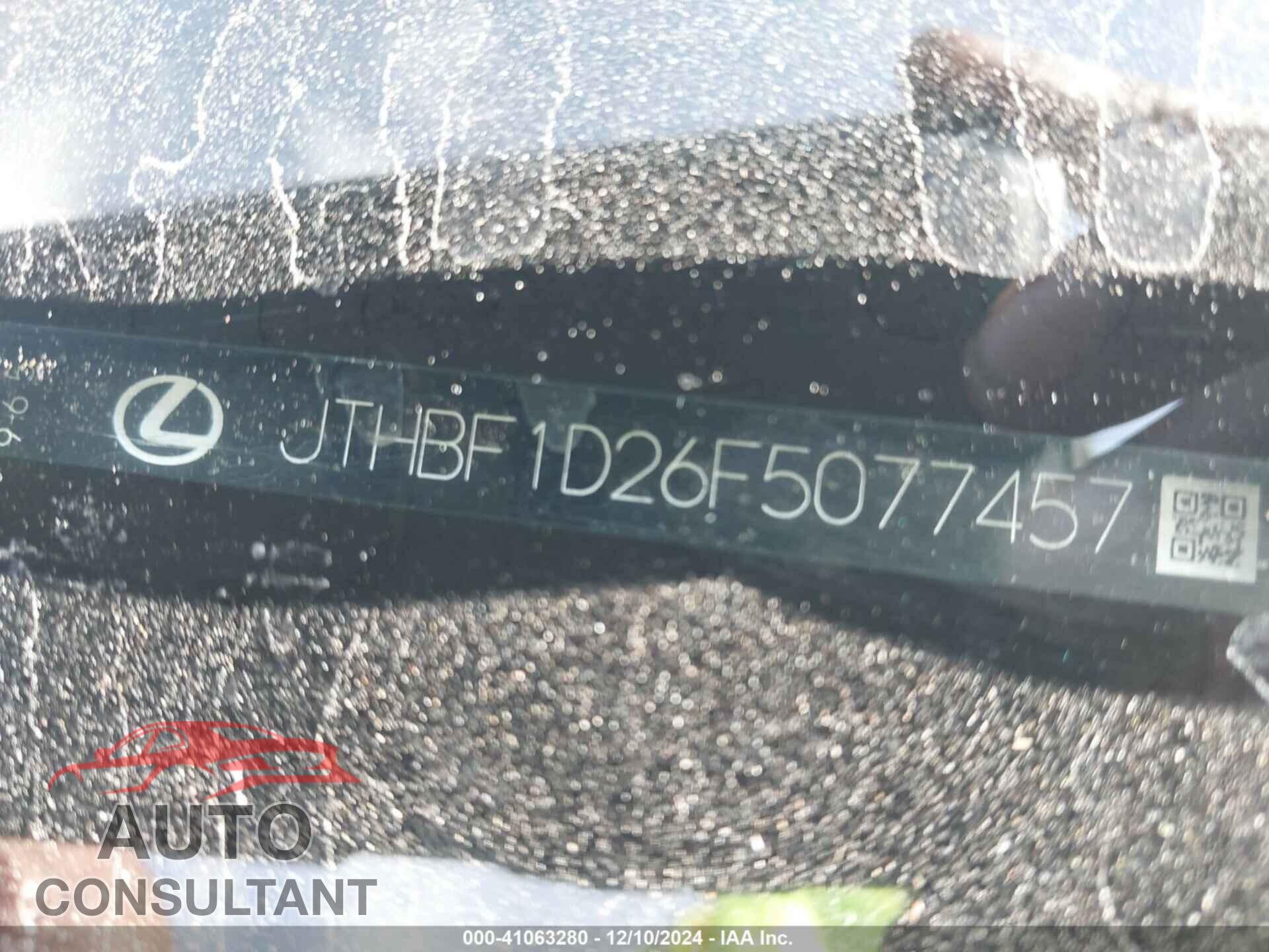 LEXUS IS 250 2015 - JTHBF1D26F5077457