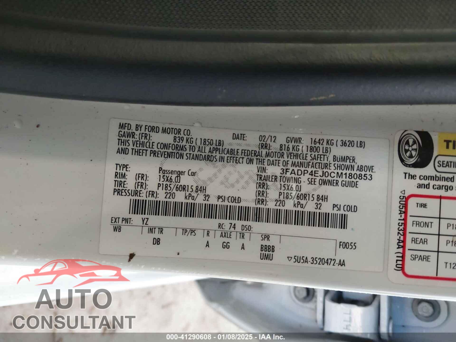 FORD FIESTA 2012 - 3FADP4EJ0CM180853