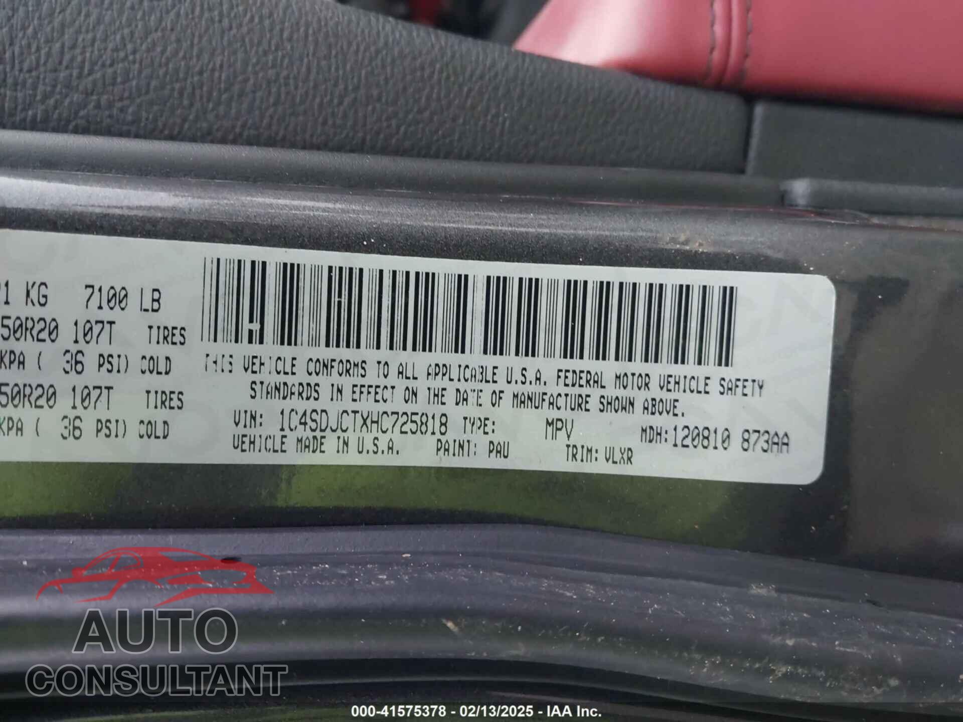 DODGE DURANGO 2017 - 1C4SDJCTXHC725818
