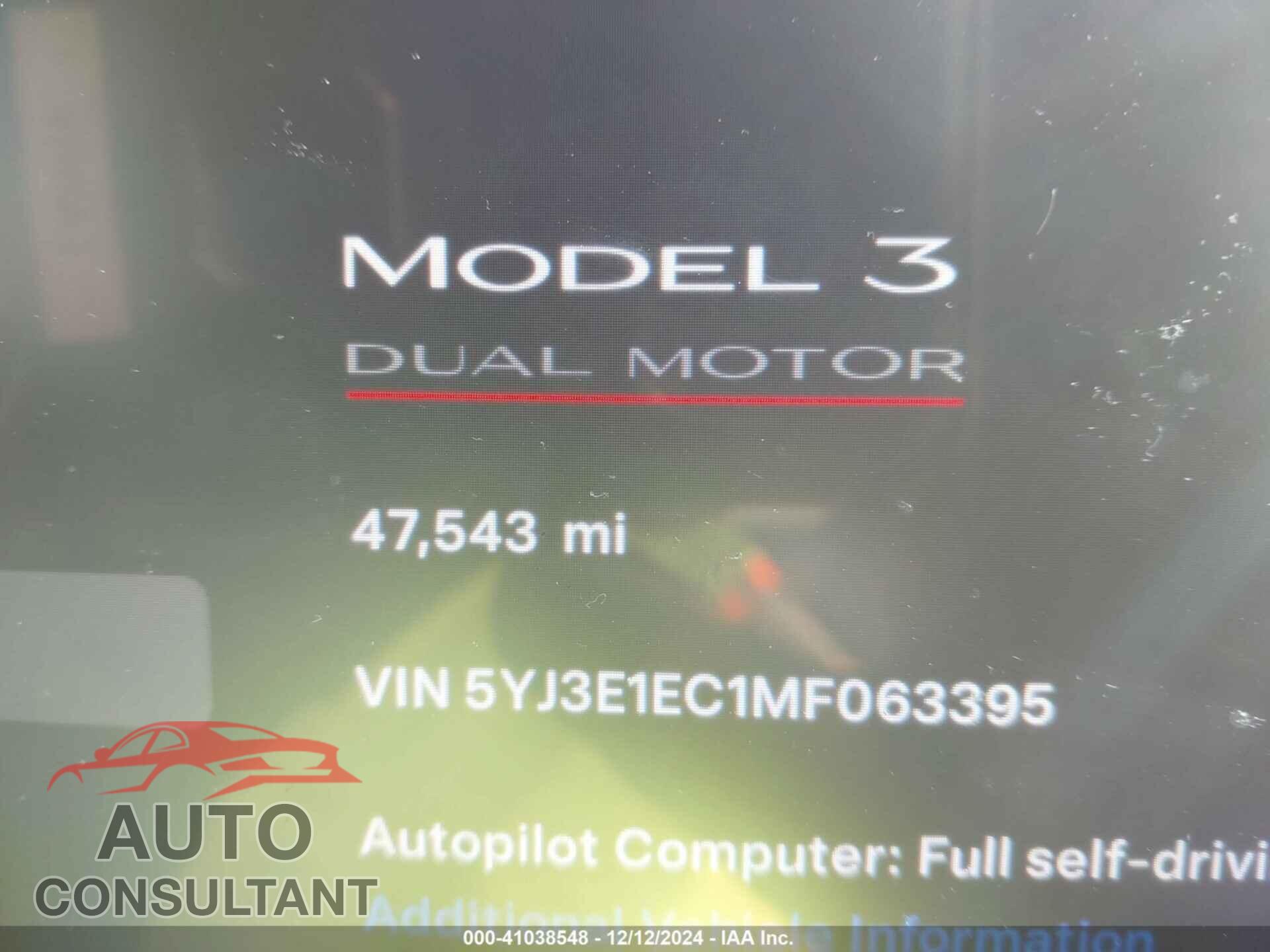 TESLA MODEL 3 2021 - 5YJ3E1EC1MF063395