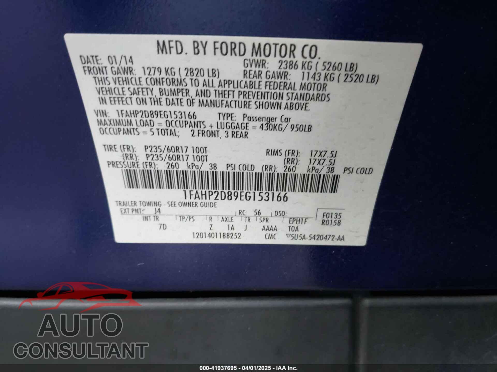 FORD TAURUS 2014 - 1FAHP2D89EG153166
