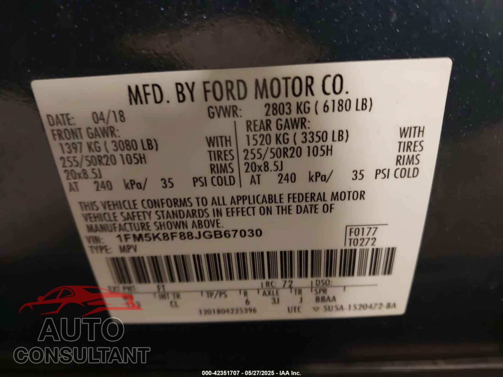 FORD EXPLORER 2018 - 1FM5K8F88JGB67030