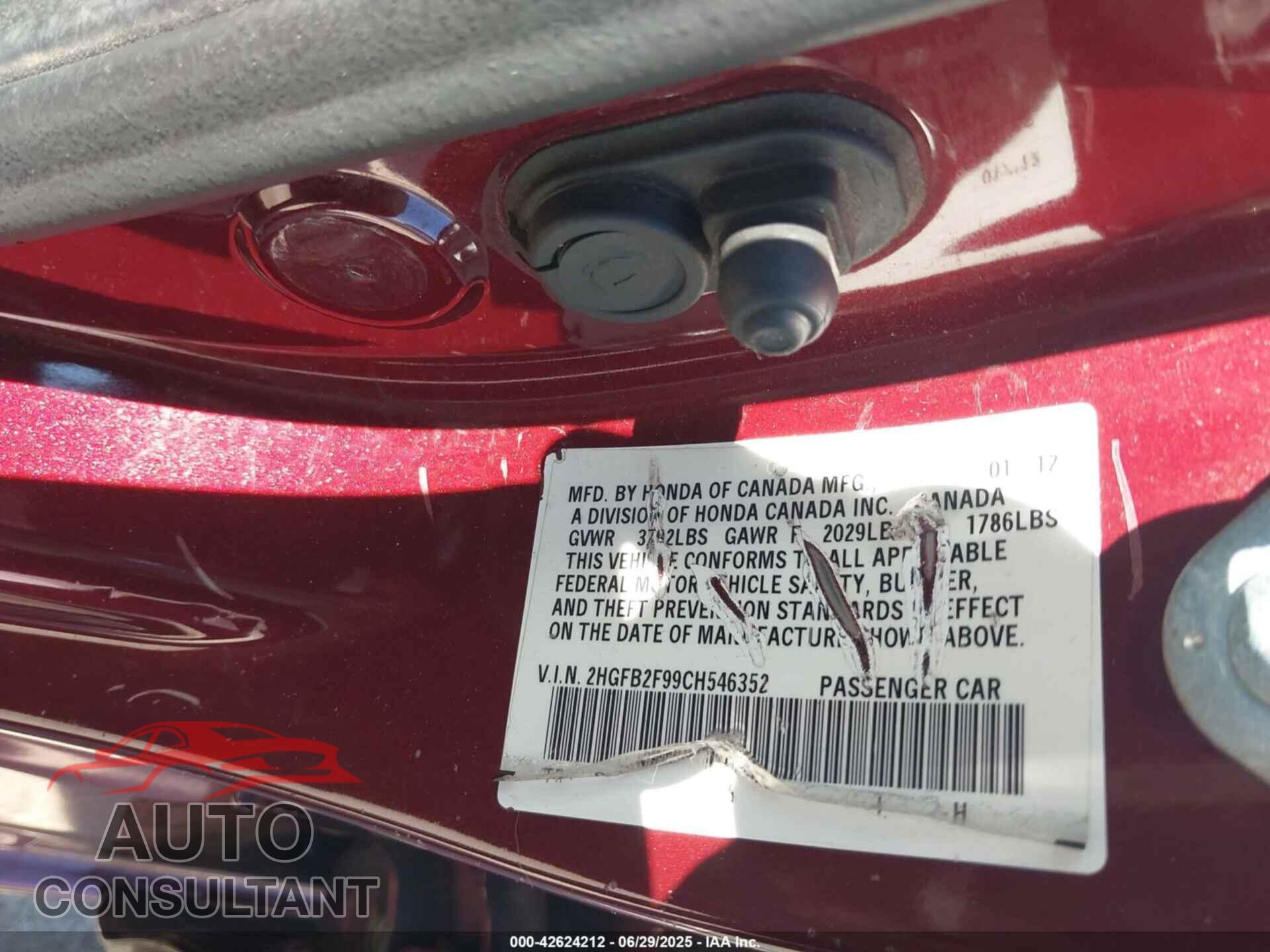 HONDA CIVIC 2012 - 2HGFB2F99CH546352