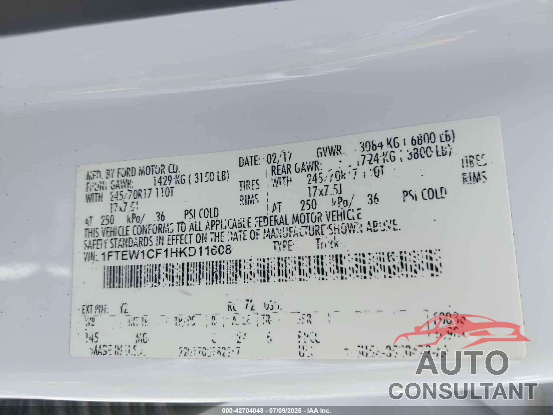 FORD F-150 2017 - 1FTEW1CF1HKD11608