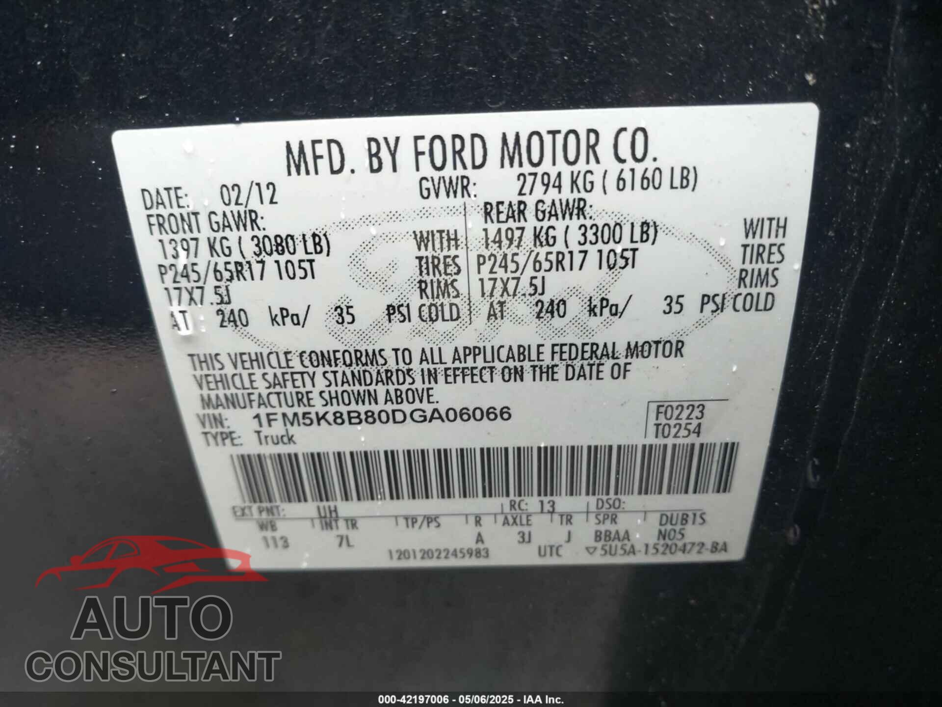 FORD EXPLORER 2013 - 1FM5K8B80DGA06066