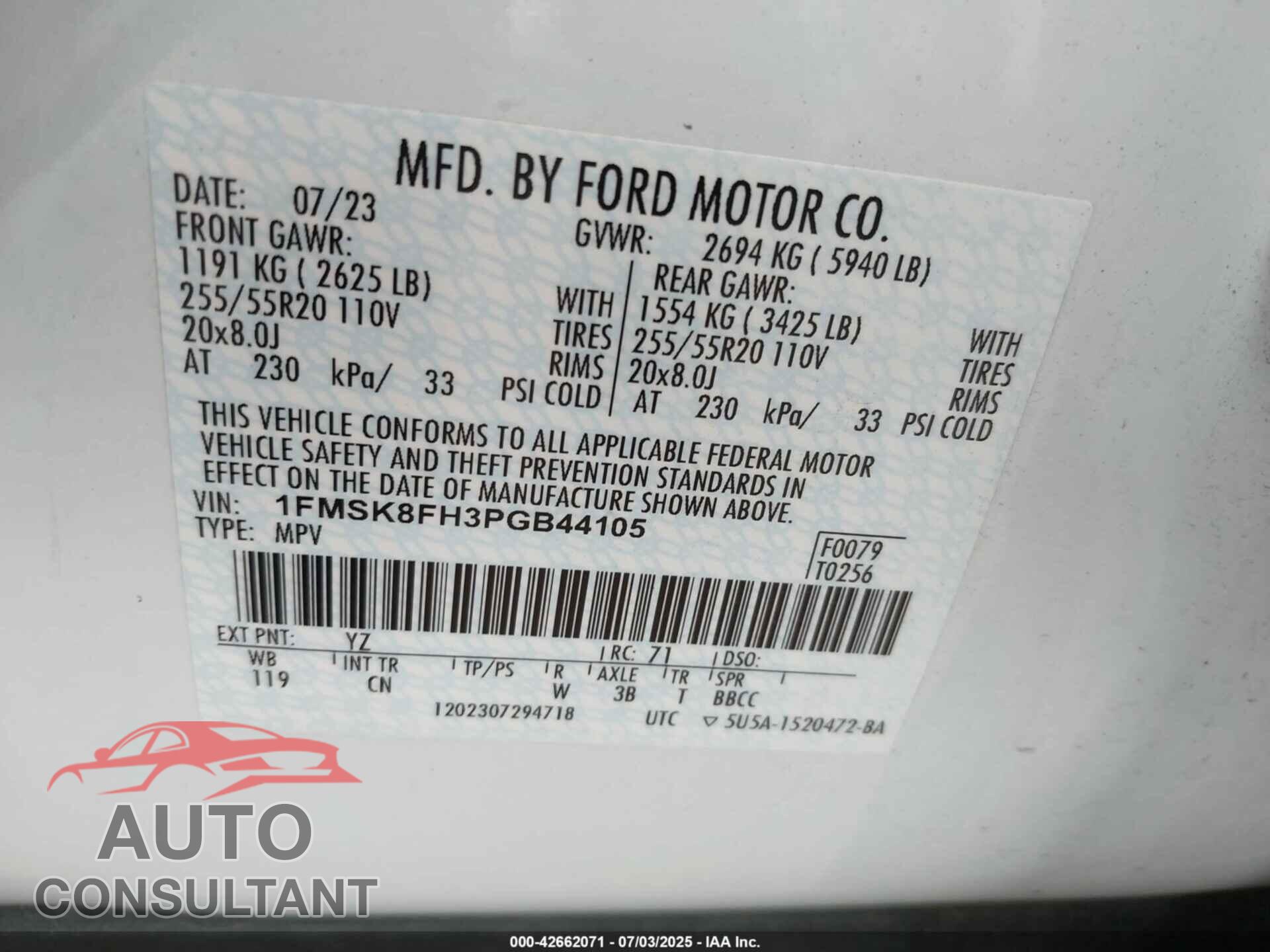FORD EXPLORER 2023 - 1FMSK8FH3PGB44105