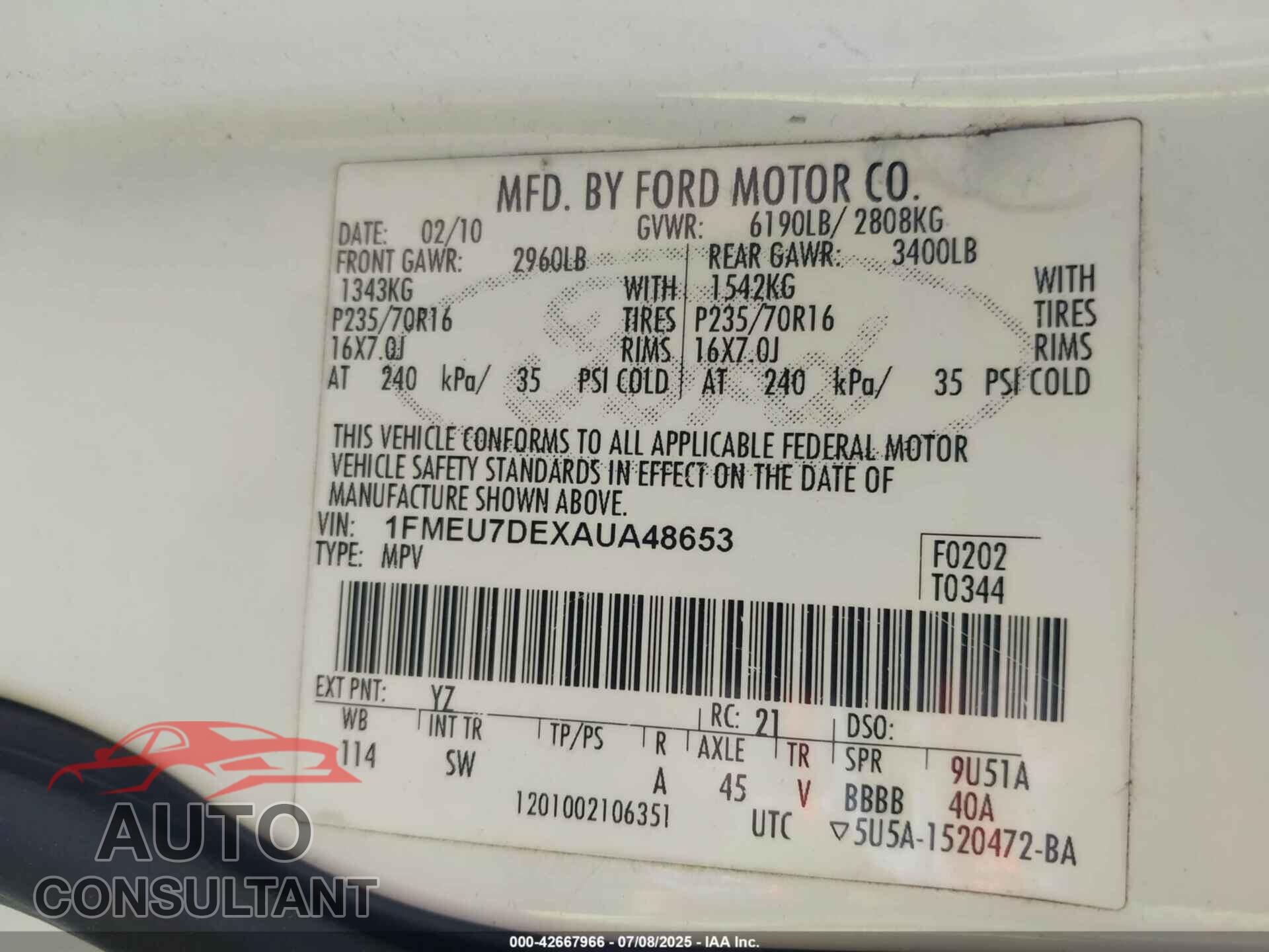 FORD EXPLORER 2010 - 1FMEU7DEXAUA48653