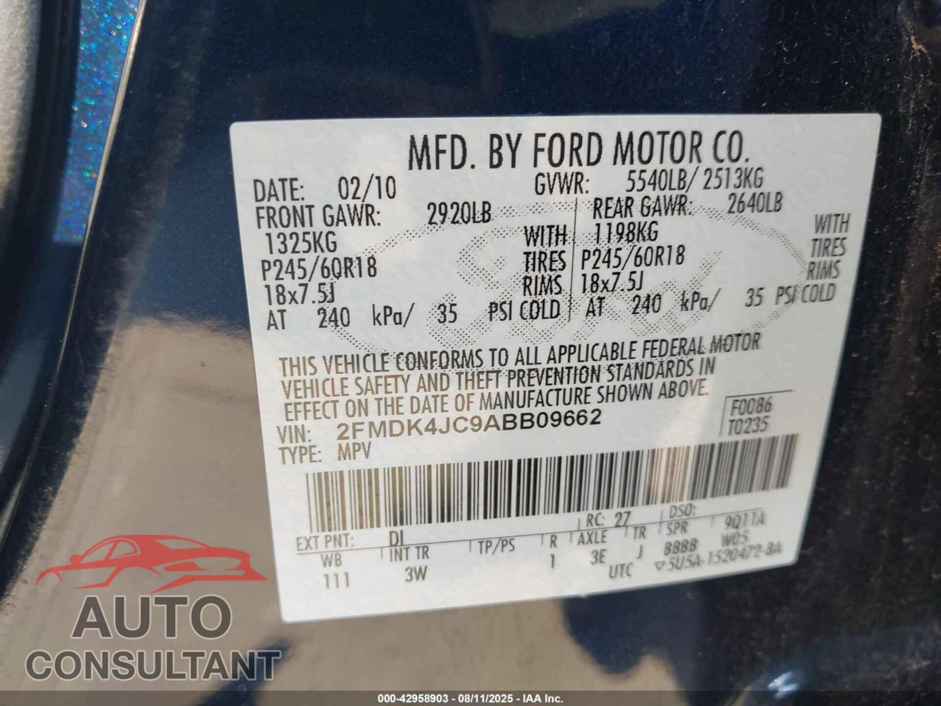 FORD EDGE 2010 - 2FMDK4JC9ABB09662