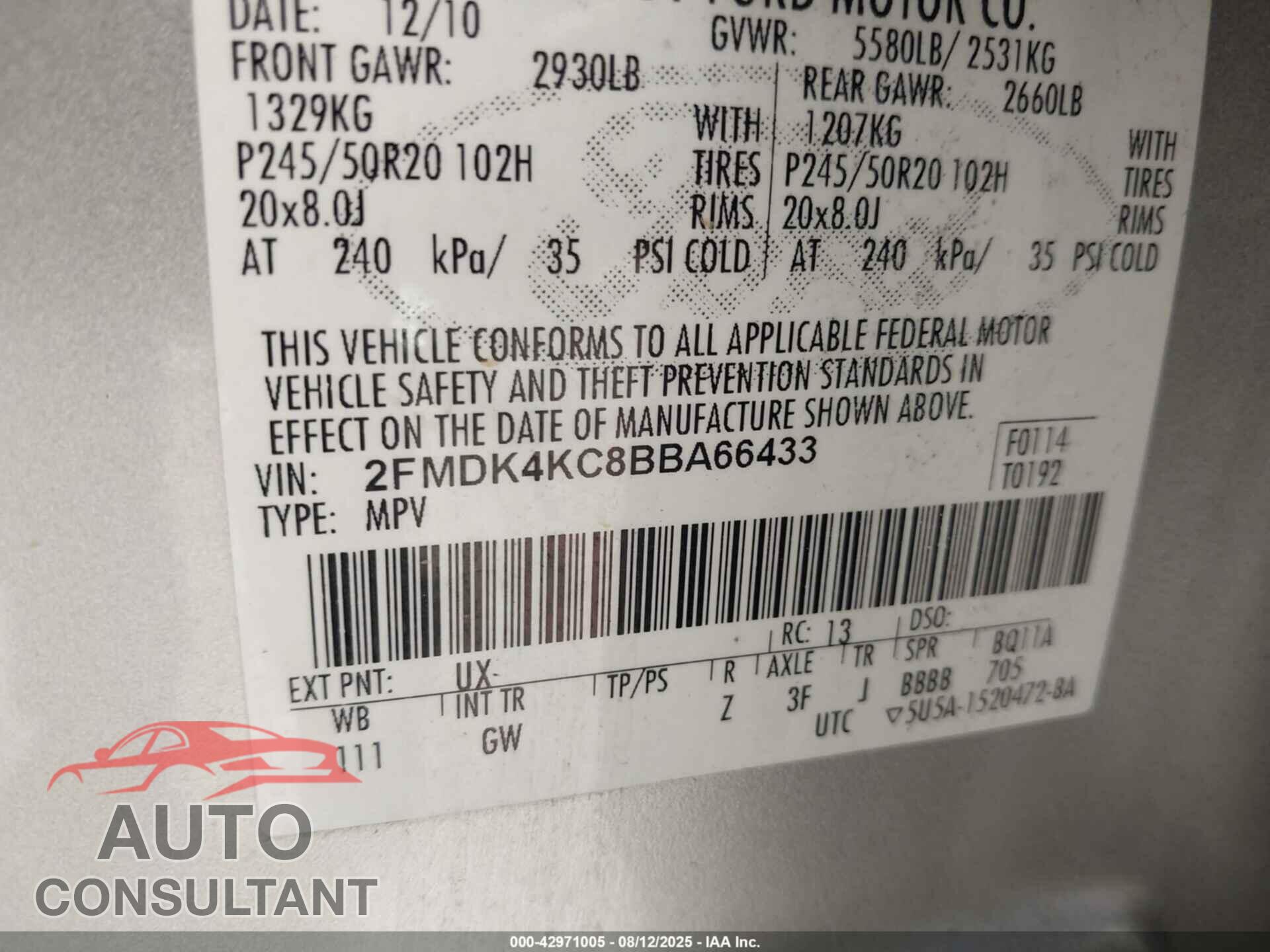 FORD EDGE 2011 - 2FMDK4KC8BBA66433