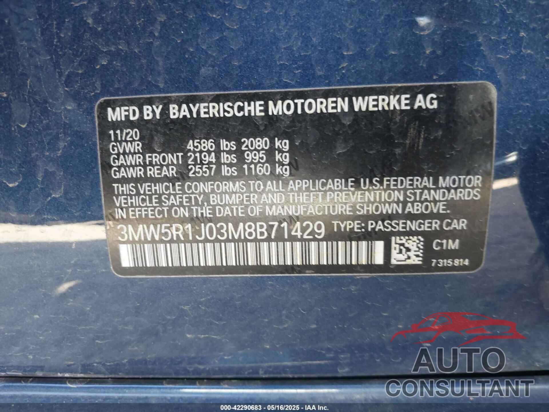 BMW 330I 2021 - 3MW5R1J03M8B71429