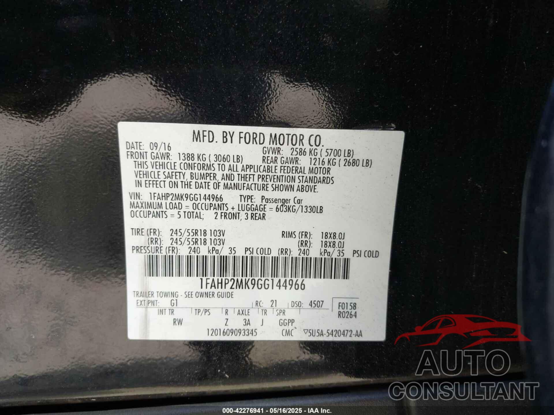 FORD POLICE INTERCEPTOR 2016 - 1FAHP2MK9GG144966