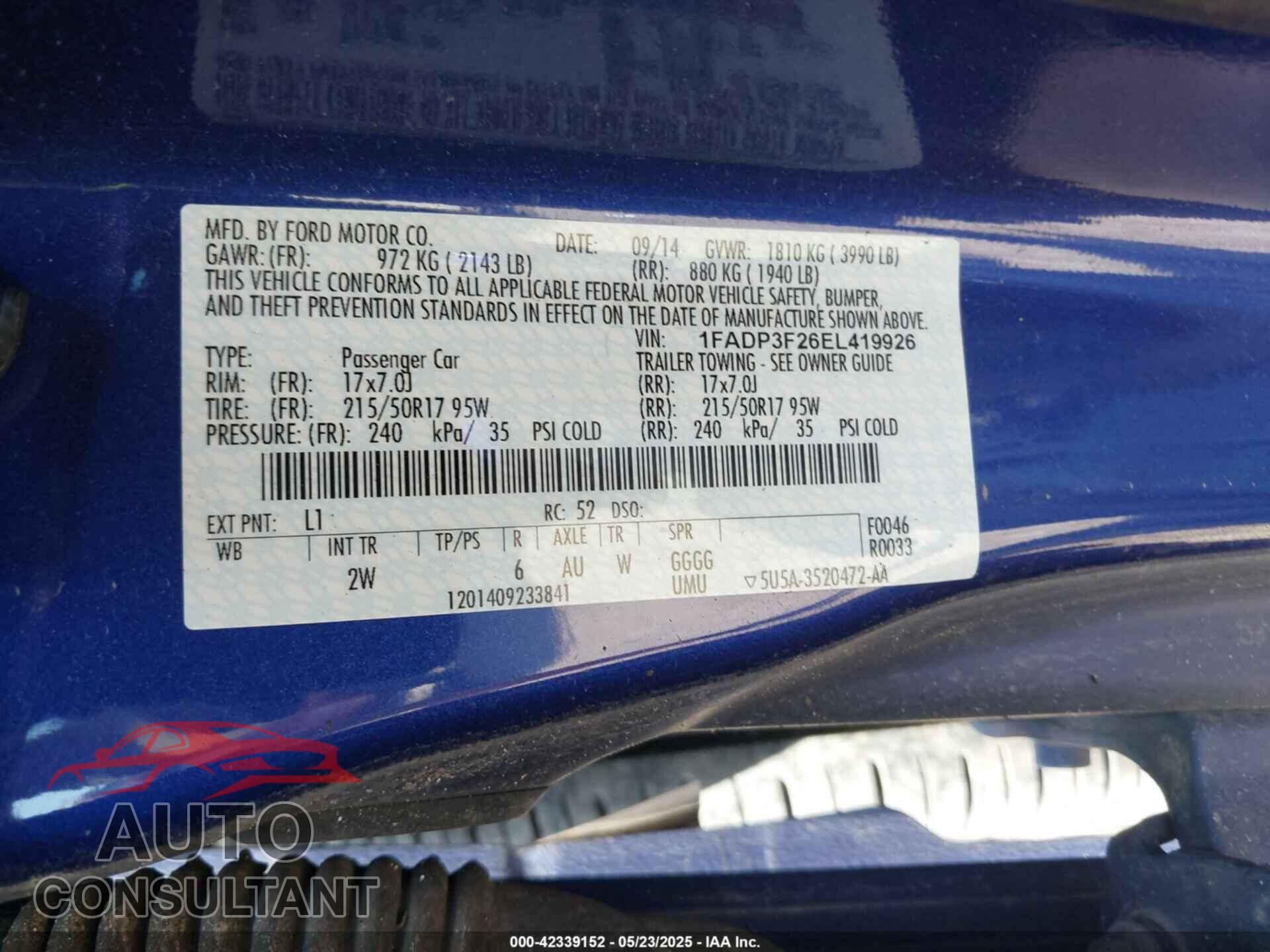 FORD FOCUS 2014 - 1FADP3F26EL419926