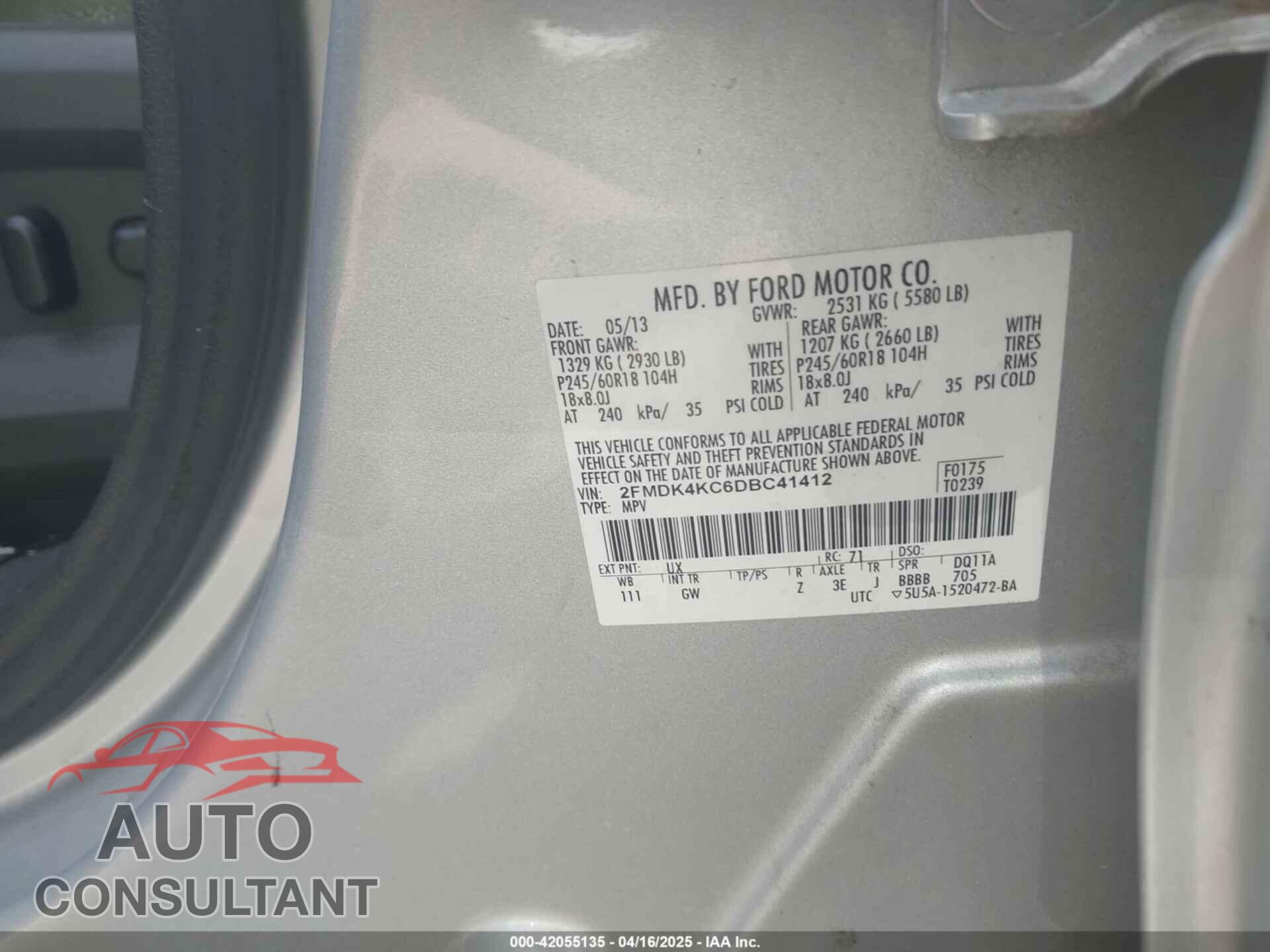 FORD EDGE 2013 - 2FMDK4KC6DBC41412