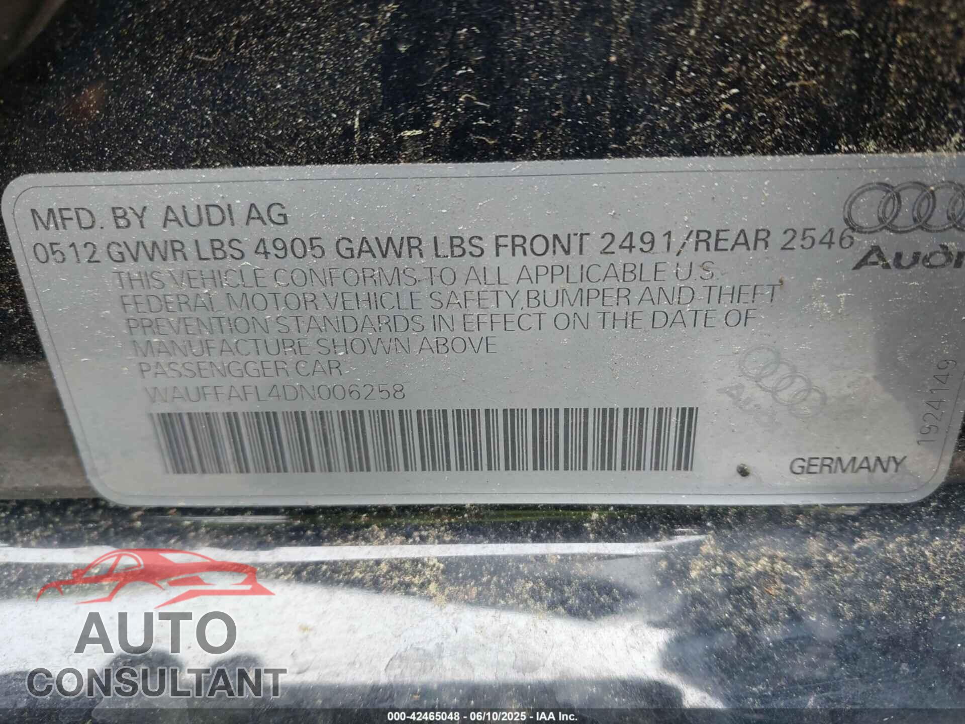 AUDI A4 2013 - WAUFFAFL4DN006258