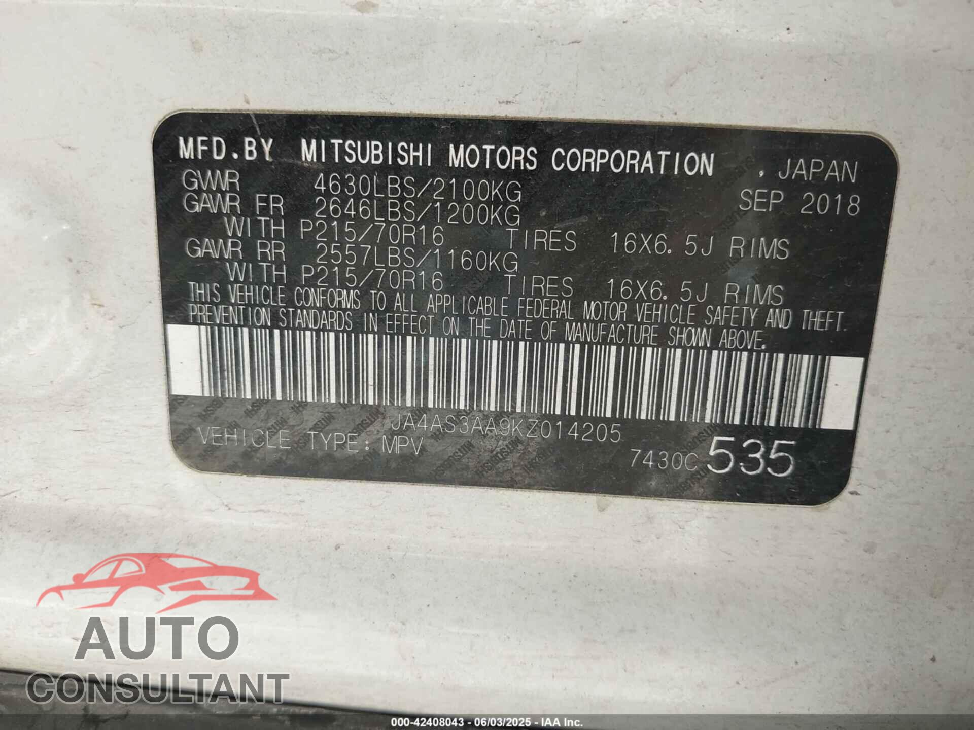MITSUBISHI ECLIPSE CROSS 2019 - JA4AS3AA9KZ014205