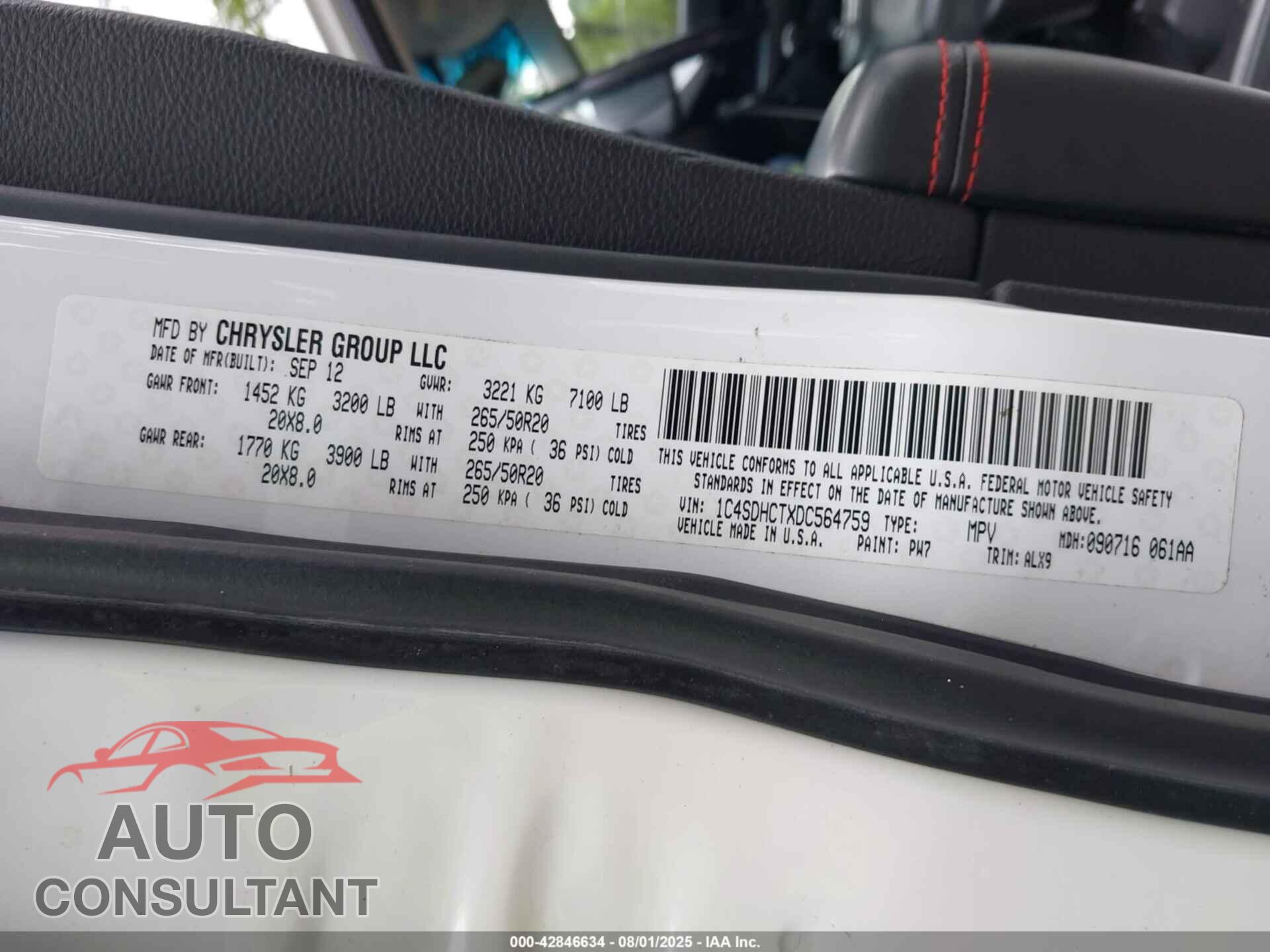 DODGE DURANGO 2013 - 1C4SDHCTXDC564759