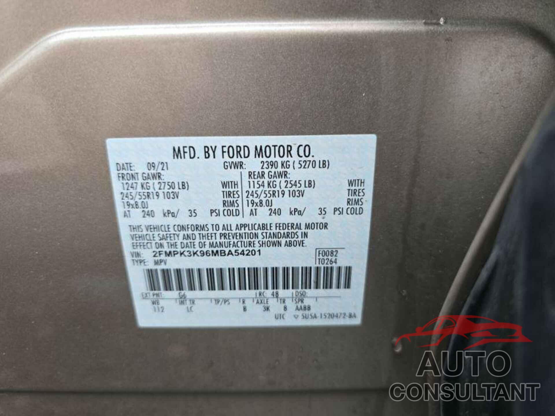 FORD EDGE 2021 - 2FMPK3K96MBA54201