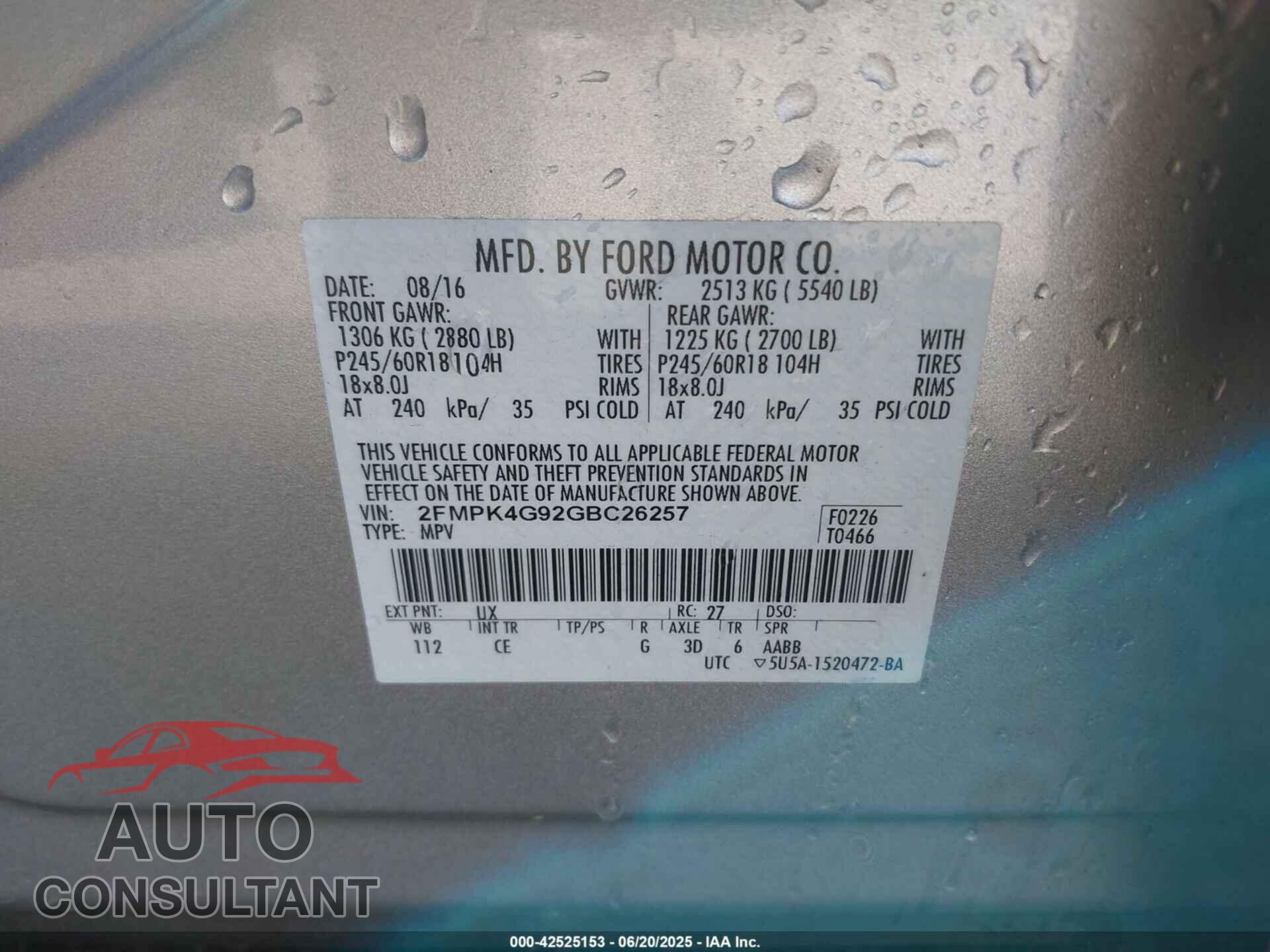 FORD EDGE 2016 - 2FMPK4G92GBC26257