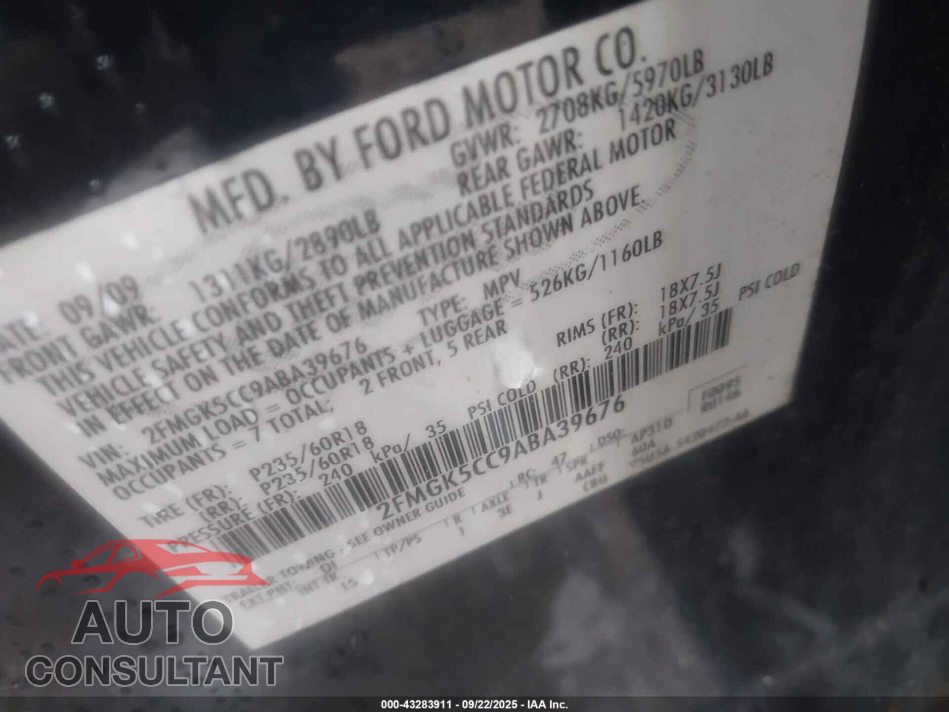 FORD FLEX 2010 - 2FMGK5CC9ABA39676