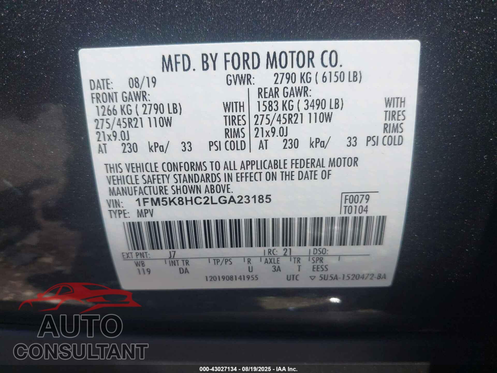 FORD EXPLORER 2020 - 1FM5K8HC2LGA23185