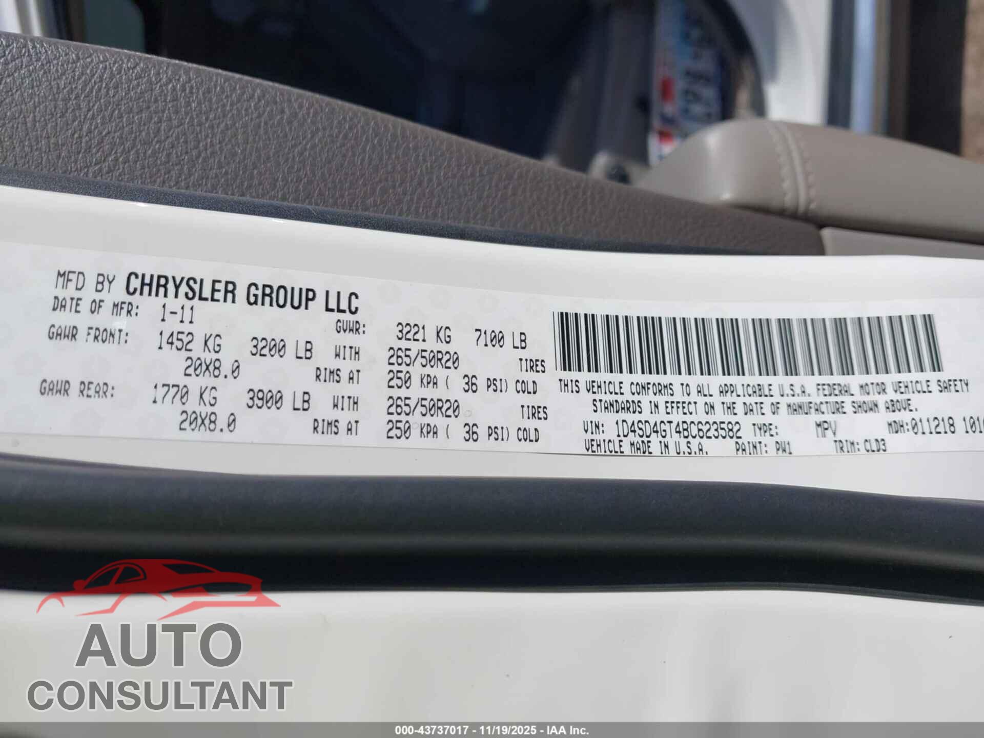 DODGE DURANGO 2011 - 1D4SD4GT4BC623582