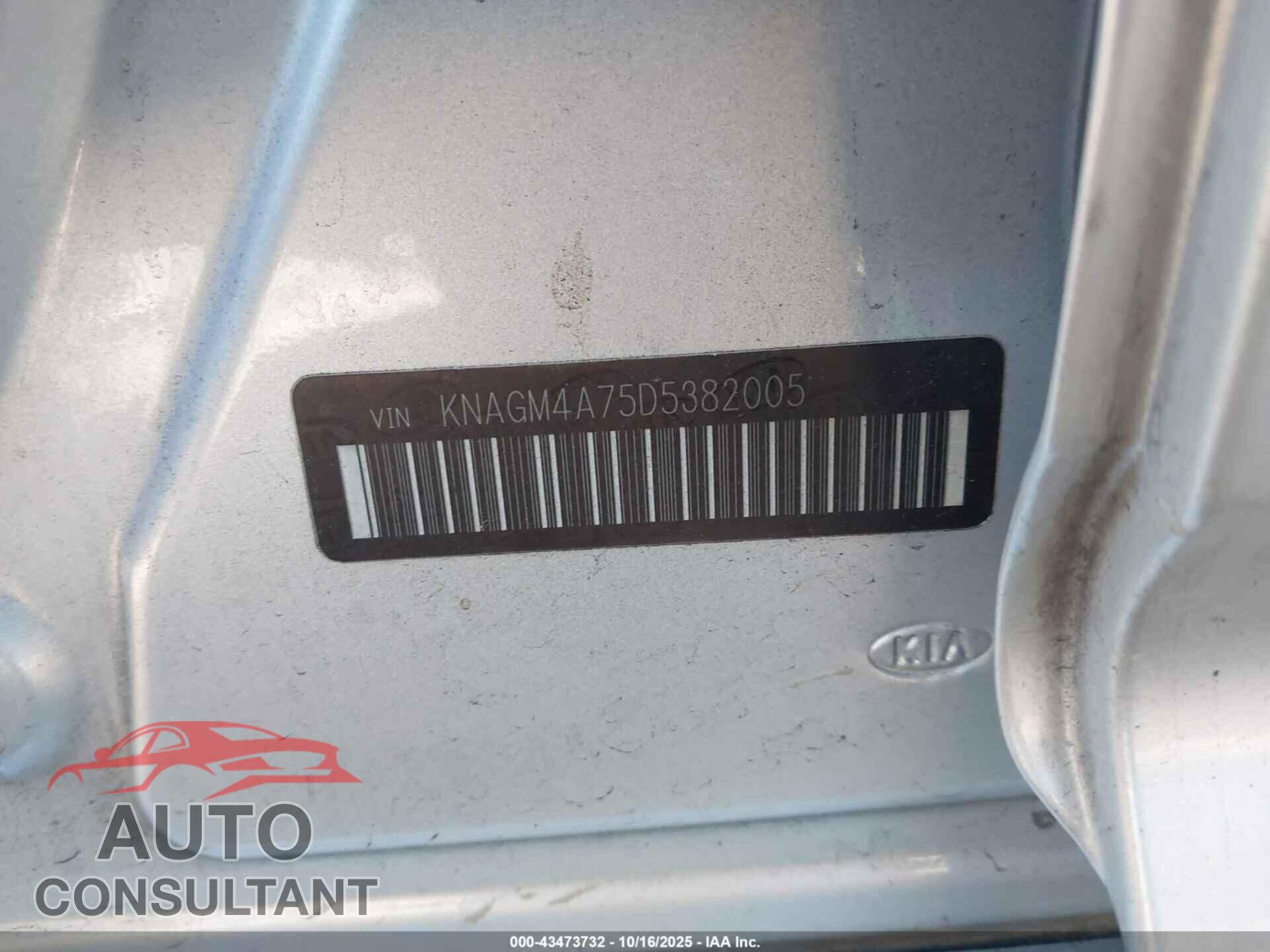 KIA OPTIMA 2013 - KNAGM4A75D5382005