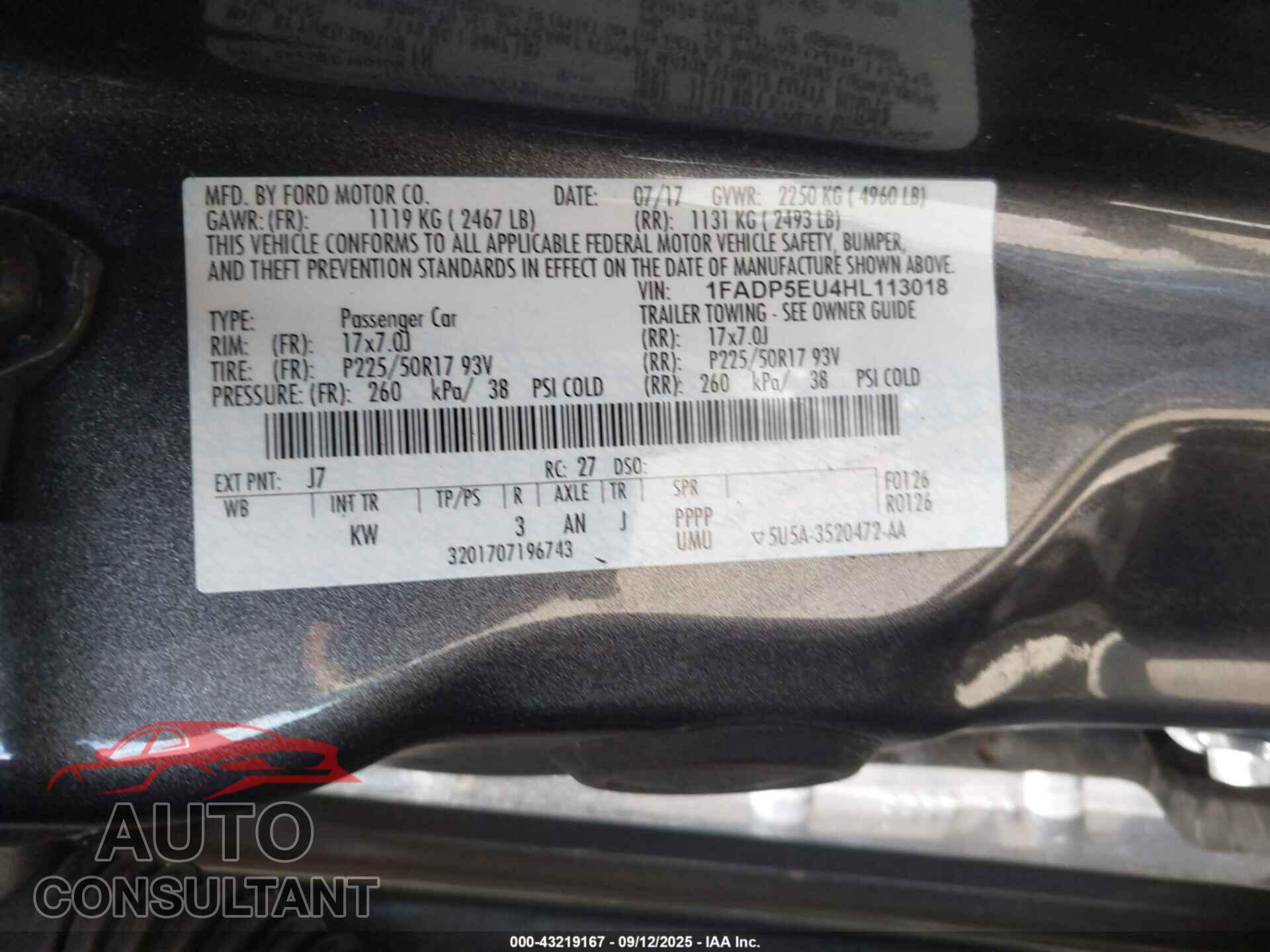 FORD C-MAX ENERGI 2017 - 1FADP5EU4HL113018