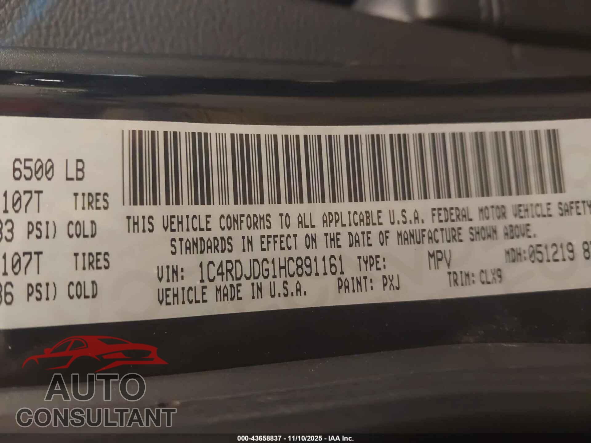 DODGE DURANGO 2017 - 1C4RDJDG1HC891161