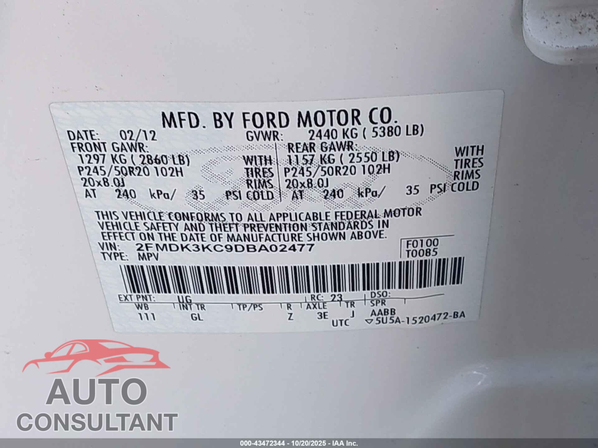 FORD EDGE 2013 - 2FMDK3KC9DBA02477