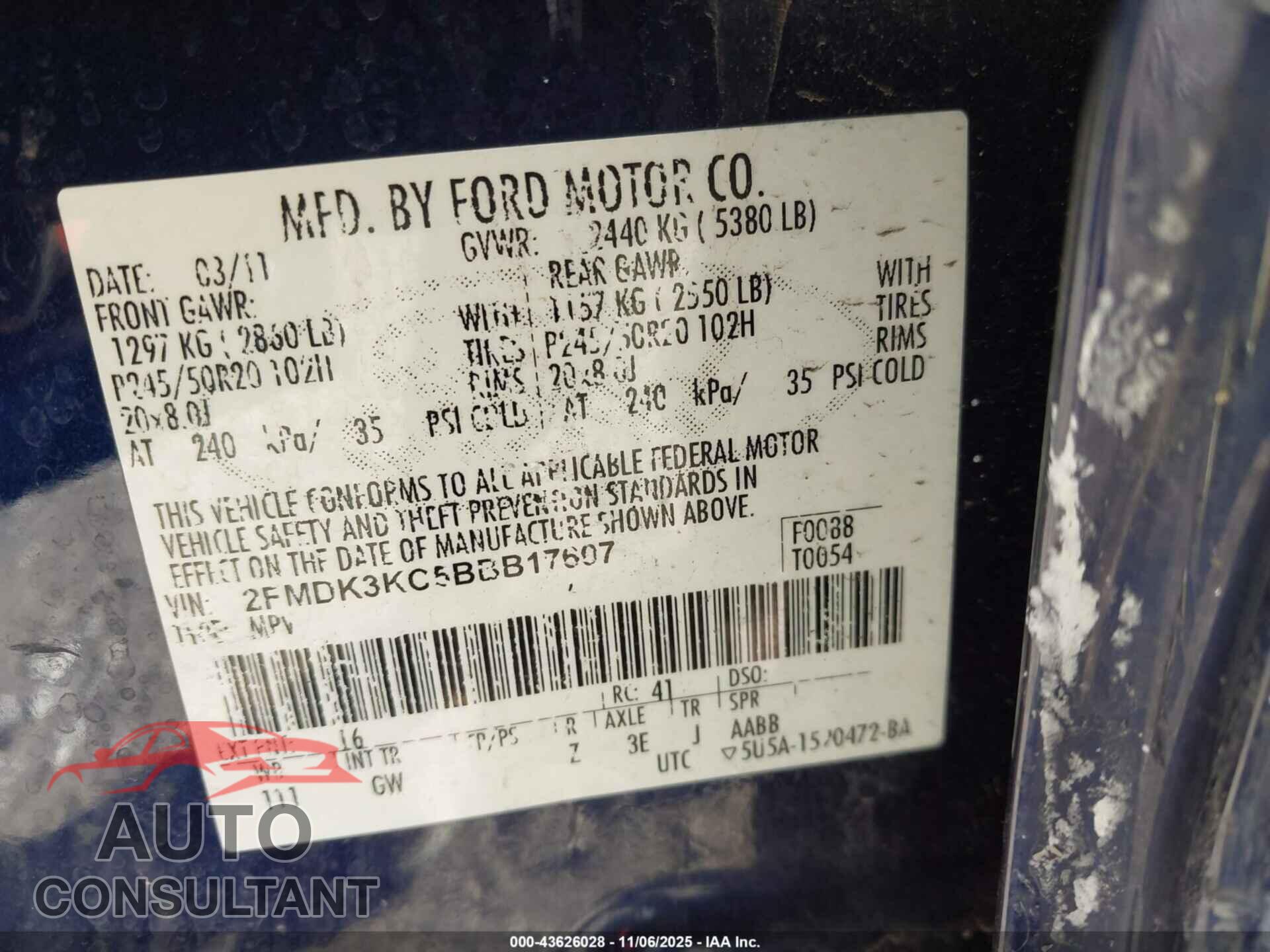 FORD EDGE 2011 - 2FMDK3KC5BBB17607