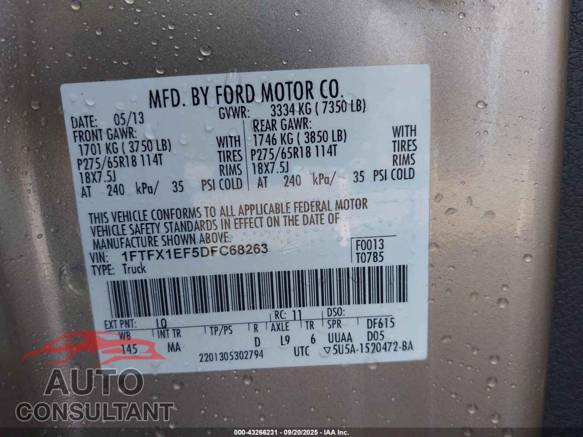 FORD F-150 2013 - 1FTFX1EF5DFC68263